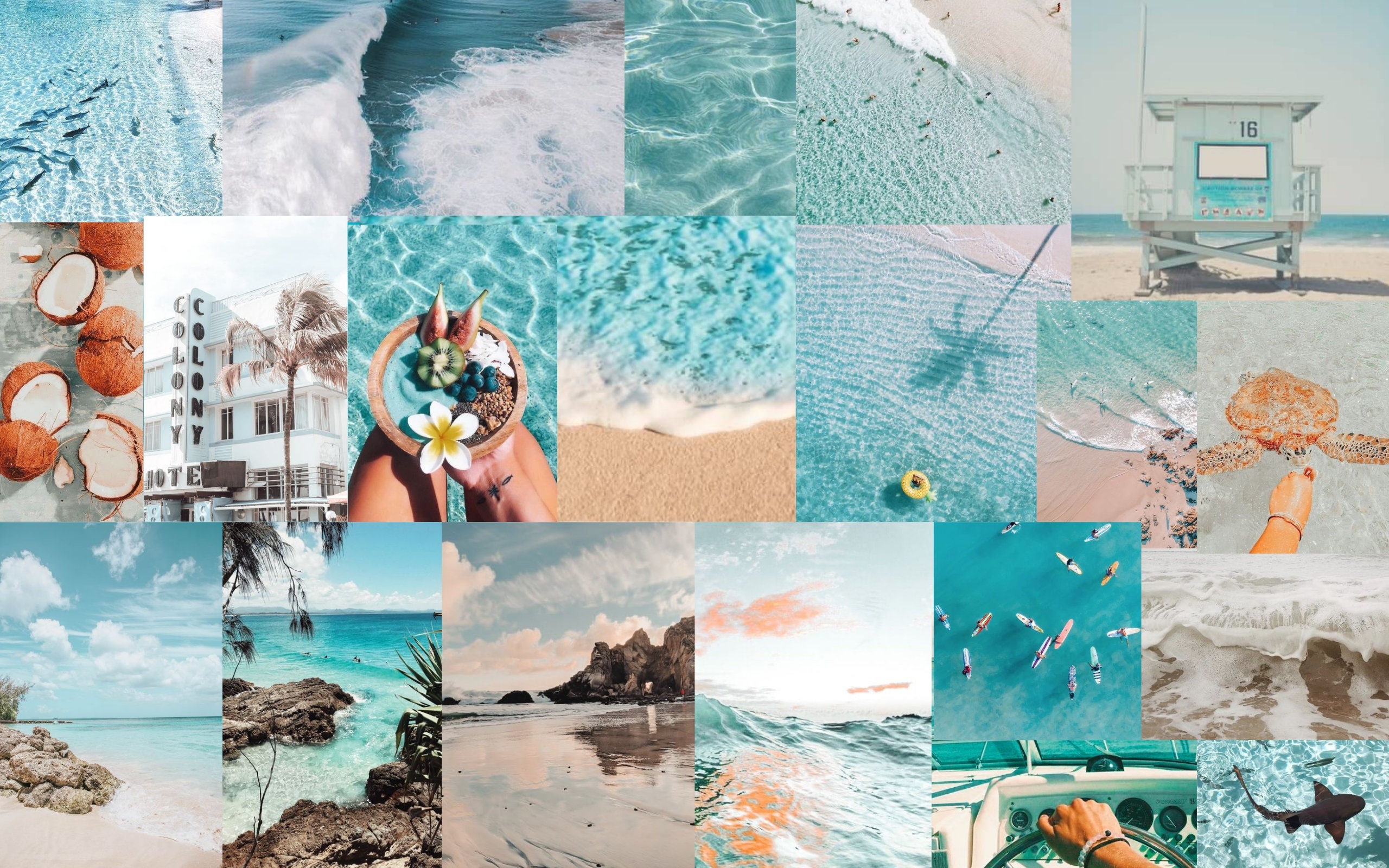 2560x1600 Light blue aesthetic beach desktop wallpaper collage MacBook, Desktop