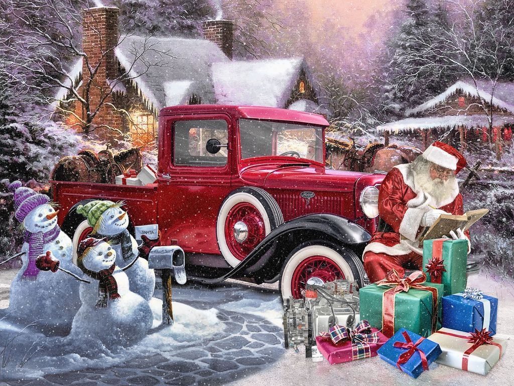 1030x770 Vintage Red Truck Christmas Desktop Wallpaper, Desktop