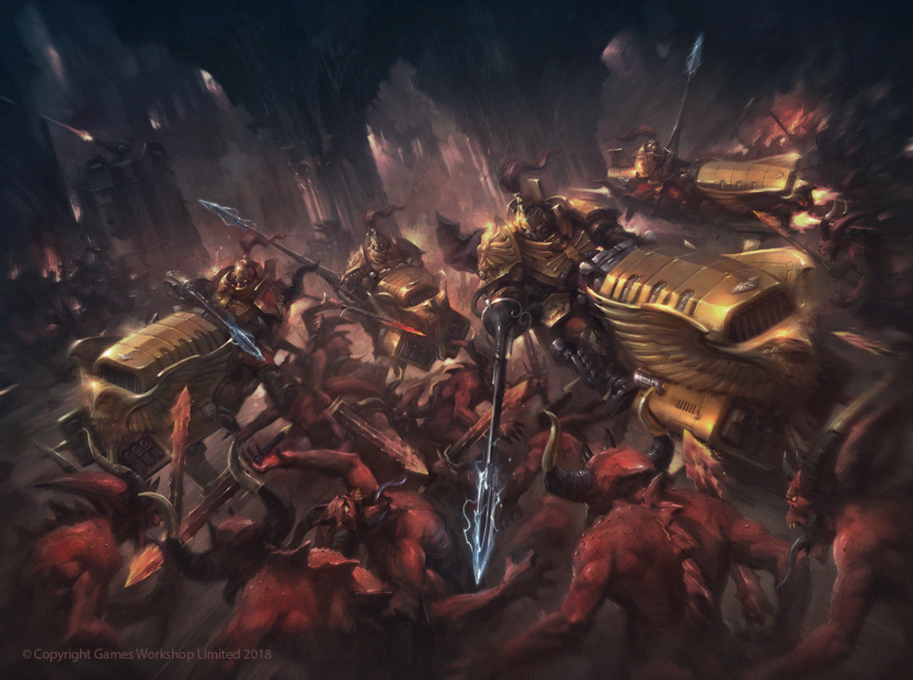 1280x960 Science Fiction High Tech Warhammer 40 000 Space Marines Gold Red Deamons Adeptus Custodes Blue Jet Wallpaper:, Desktop