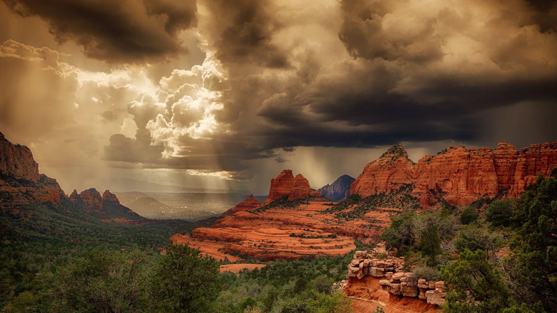 1920x1080 Wallpaper storm, arizona, USA, Rock, summer, desert, light, Sedona, Desktop