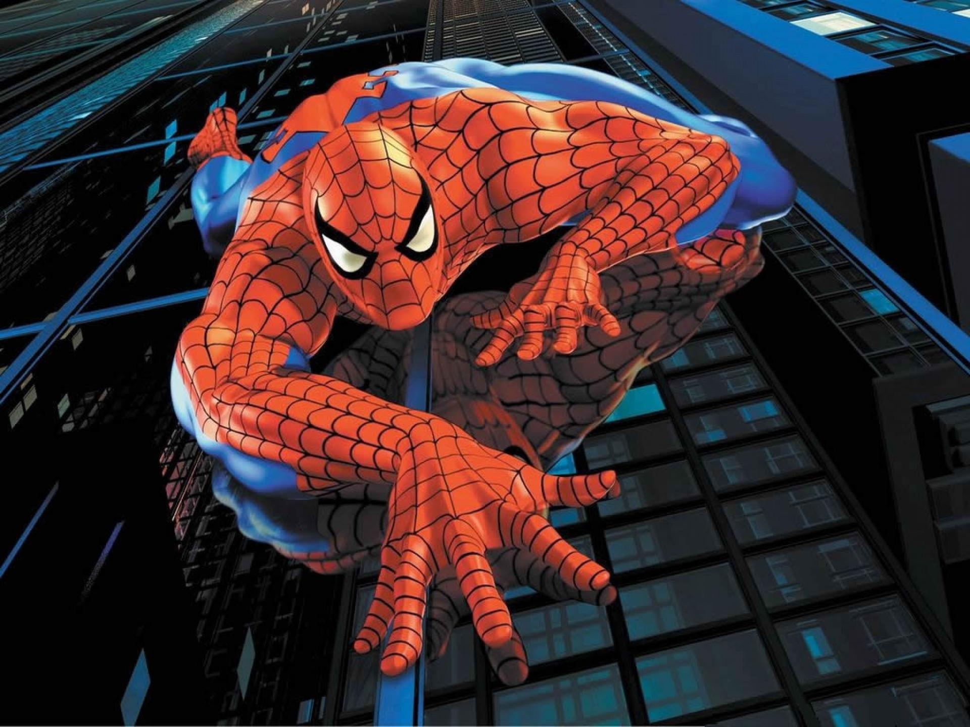 1920x1440 Spiderman Cartoon Creep on The Wall of The Building Wallpaper HD, Desktop