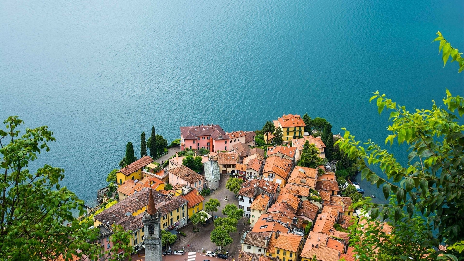 1920x1080 Wallpaper Lake Como, Varenna, Lombardy, Italy, panorama, roofs, lake, Desktop