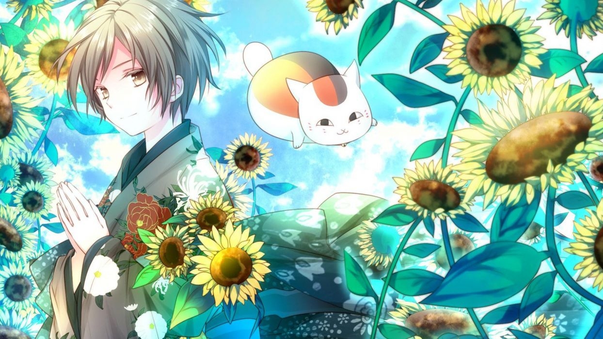 1250x700 Anime cat boy sunflower summer wallpaperx1080, Desktop