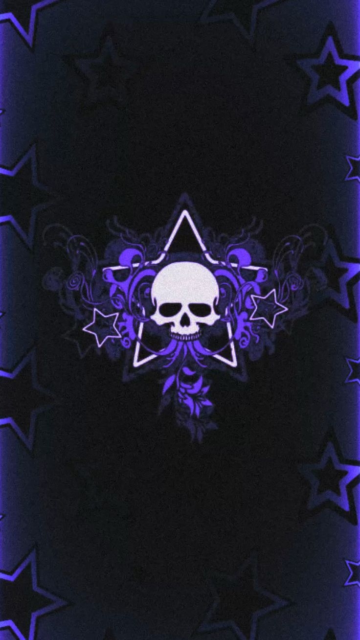 740x1310 Y2k wallpaper, skulls and stars dark, Phone