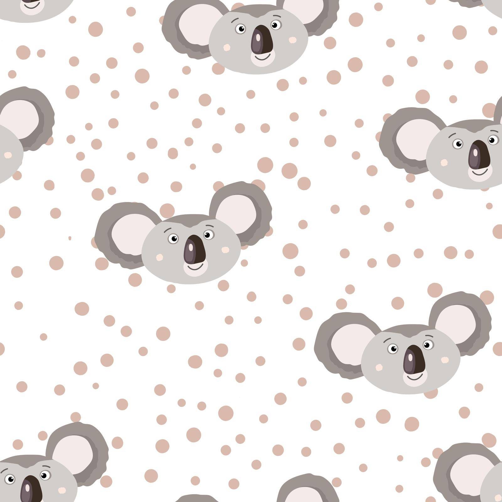 1600x1600 Seamless pattern with cute koala baby and hearts on white polka dots background. Funny australian animals. Card, postcards for kids. Flat vector illustration for fabric, textile, wallpaper, paper Stock Image. VectorGrove, Phone