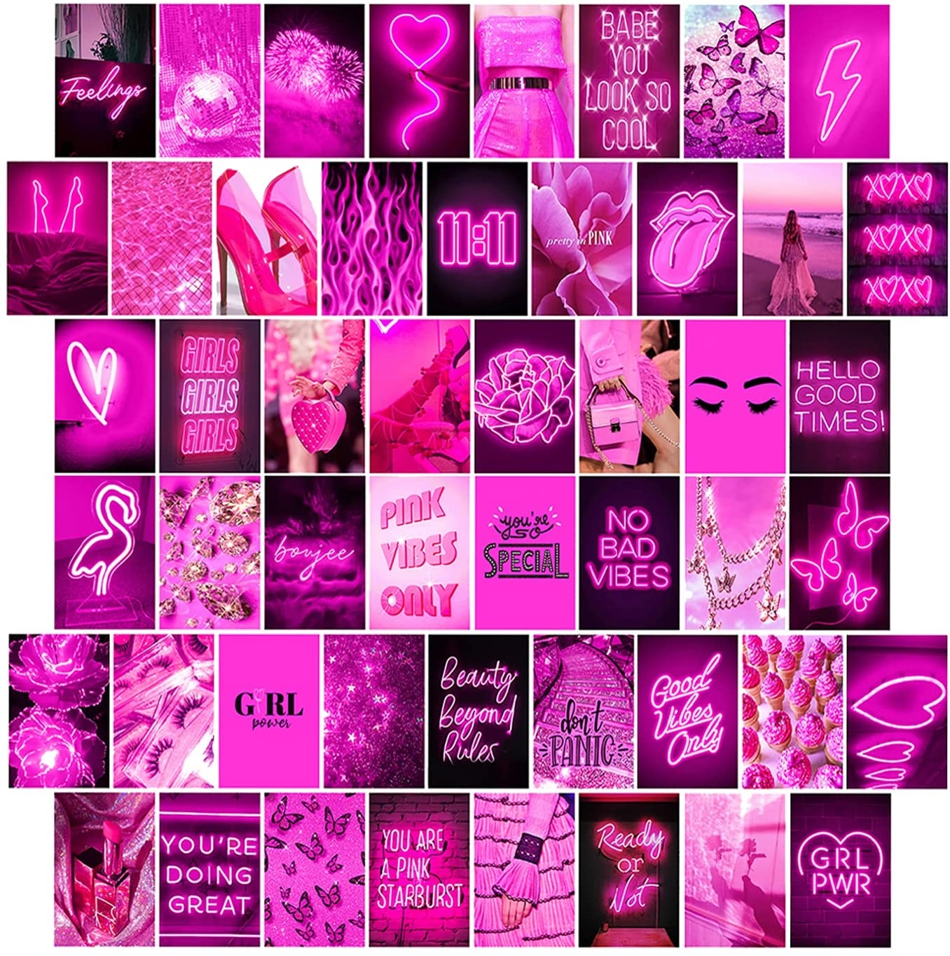 1360x1370 Woonkit Pink Neon Wall Collage Kit Aesthetic Picture, Trendy Room Decor for Teen Girls, Pink Collage Kit, Hot Pink Room Decor, Pink Room Decor Aesthetic, Hot Pink Wall Decor, 50pcs 4x6, Phone