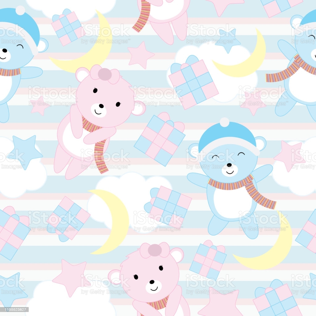 1030x1030 Seamless Background Of Birthday Illustration With Cute Baby Bears On Blue Stripe Background Suitable For Wallpaper Stock Illustration Image Now, Phone