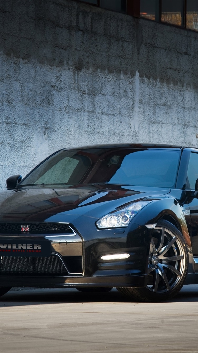 750x1340 iPhone Wallpaper Nissan Gtr R35 Black Vilner Car Gtr Wallpaper Tuning, Phone