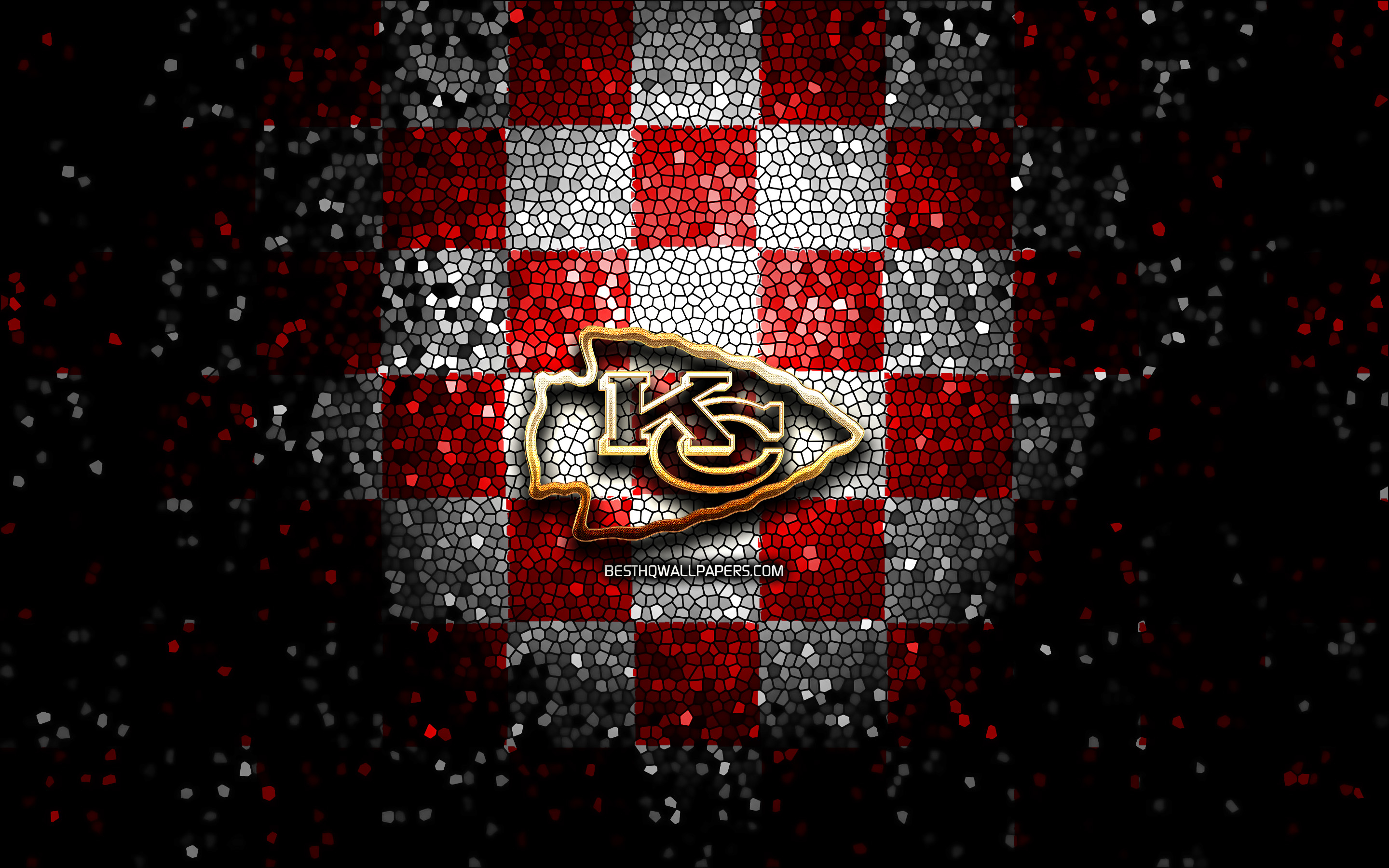 2880x1800 Download wallpaper Kansas City Chiefs, glitter logo, NFL, red white checkered background, USA, american football team, Kansas City Chiefs logo, mosaic art, american football, America for desktop with resolution. High Quality, Desktop