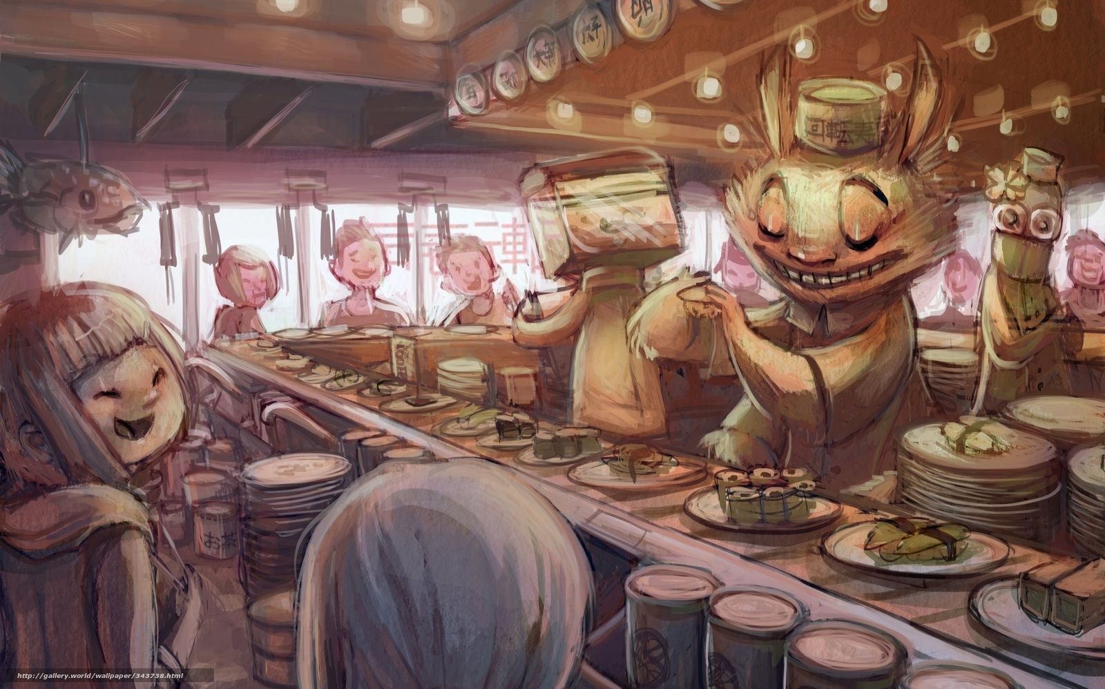 1600x1000 Wallpaper Art, Anime, Sushi, Bar.gde Fon.com, Desktop