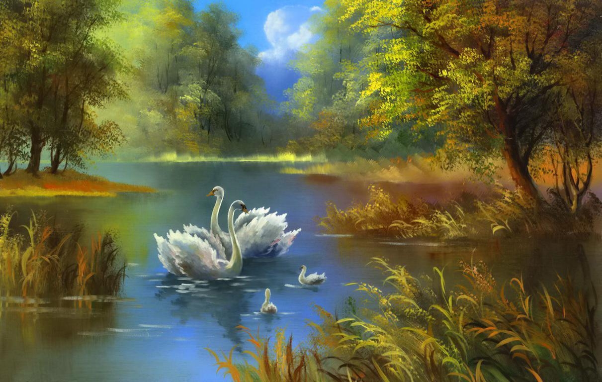 1220x770 Free download Swan Lake Painting Wallpaper [], Desktop