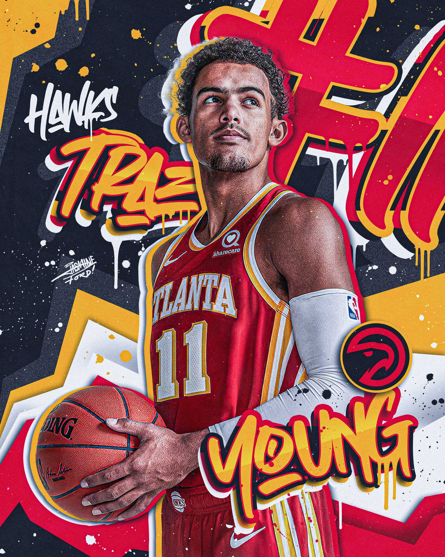 1540x1920 Download Trae Young Graffiti Fan Art Wallpaper, Phone