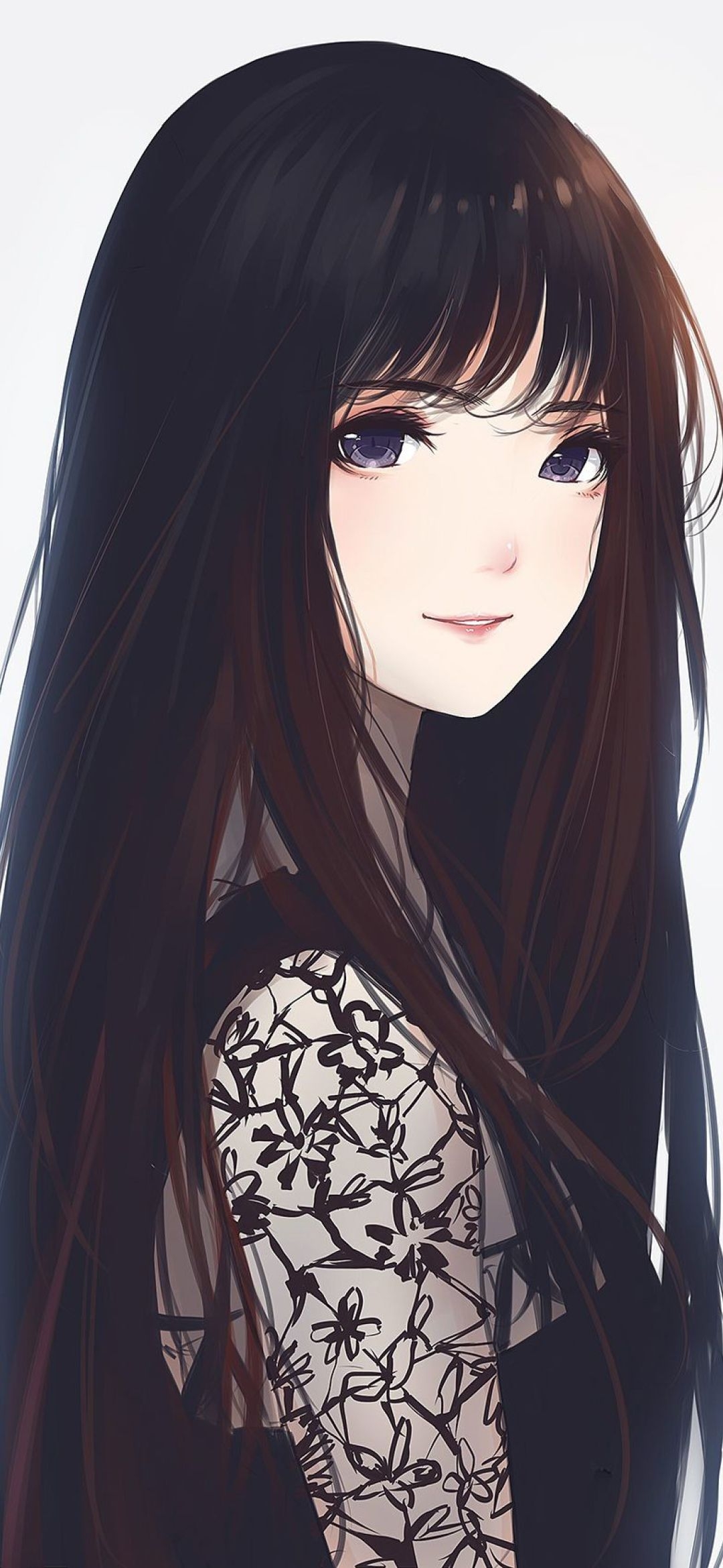 1080x2340 Beautiful Anime Girl Black Hair Wallpaper & Background Download, Phone