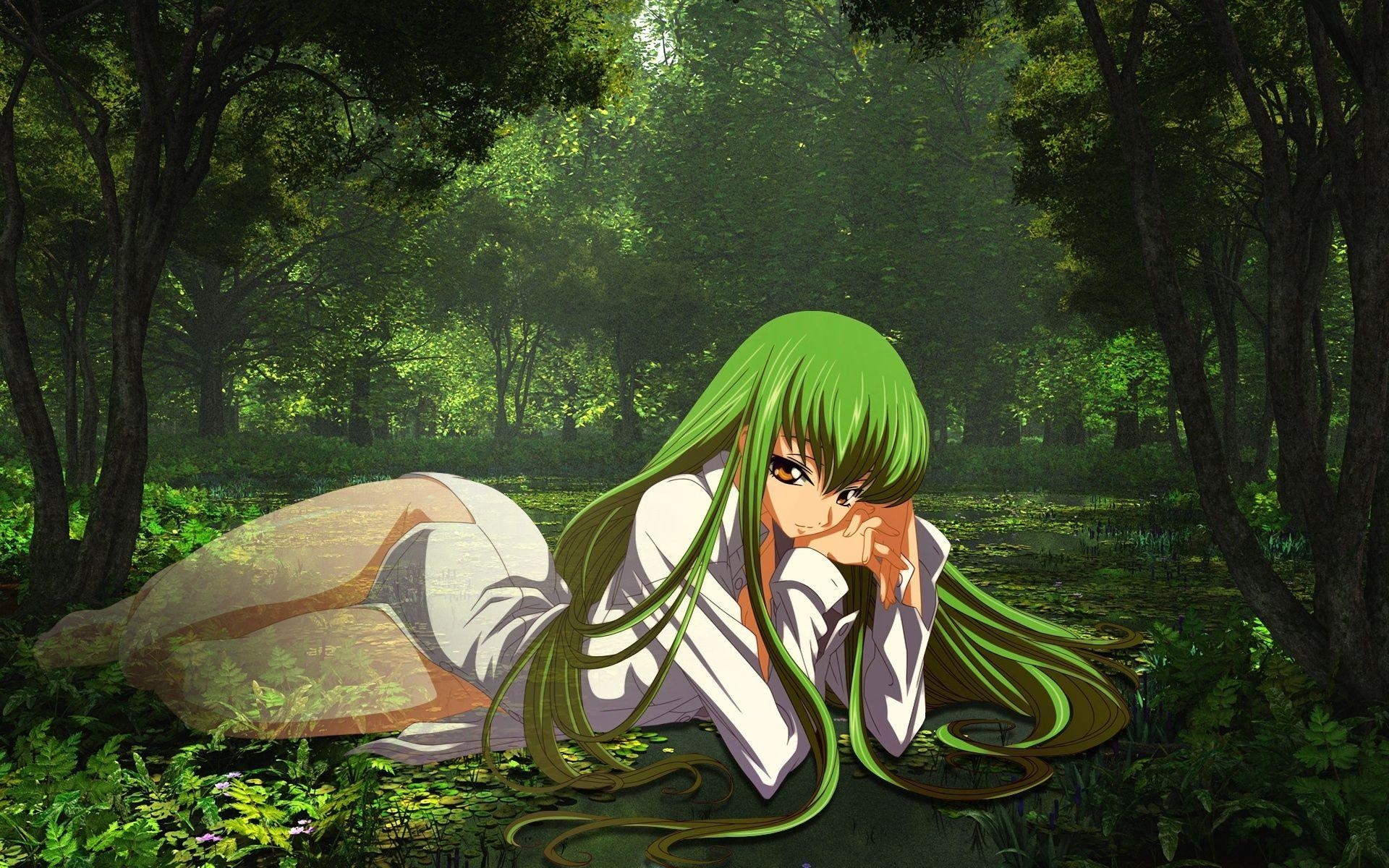 1920x1200 Download wallpaper  anime, girl, green, forest, Desktop