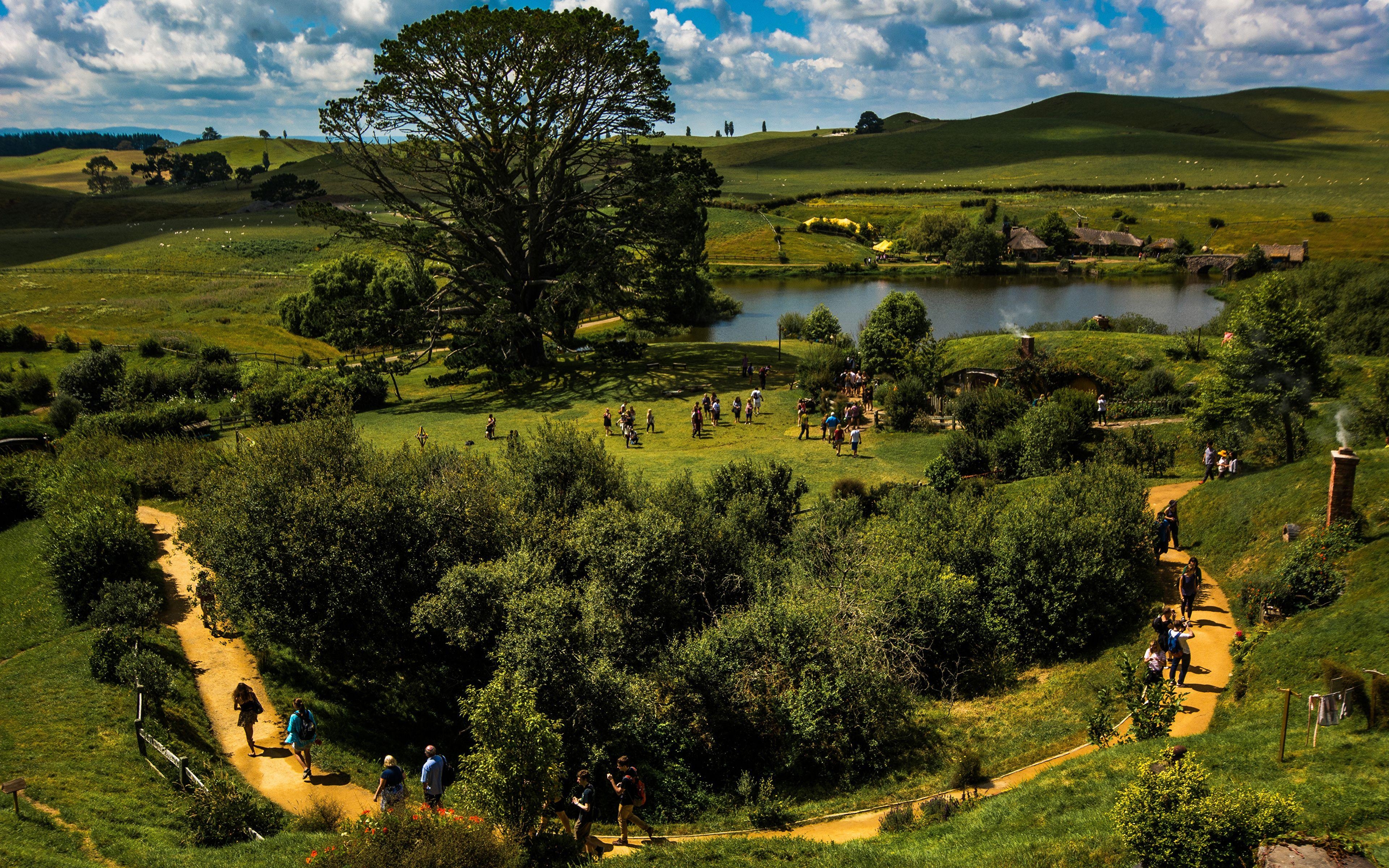 3840x2400 Picture New Zealand Matamata Hobbiton Nature Pond Parks, Desktop