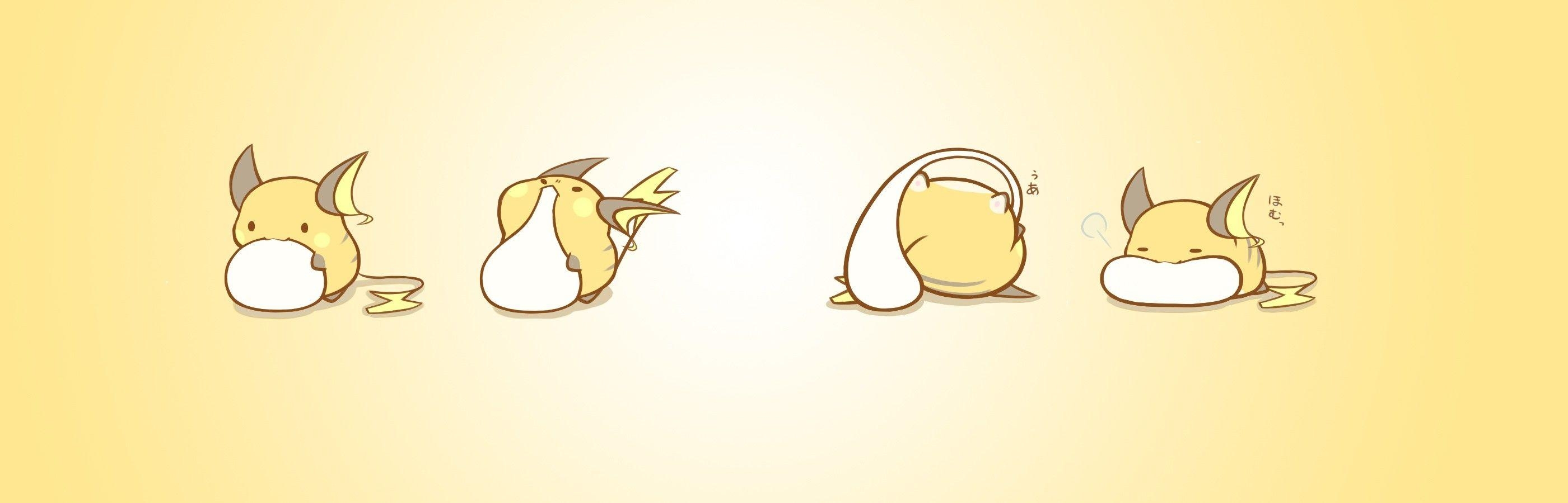 2800x900 pokemon food raichu simple background eating yellow background, Dual Screen