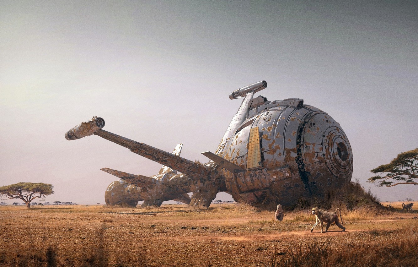 1340x850 Wallpaper monkey, spacecraft, Florian de Gesincourt, Captain Future image for desktop, section рендеринг, Desktop