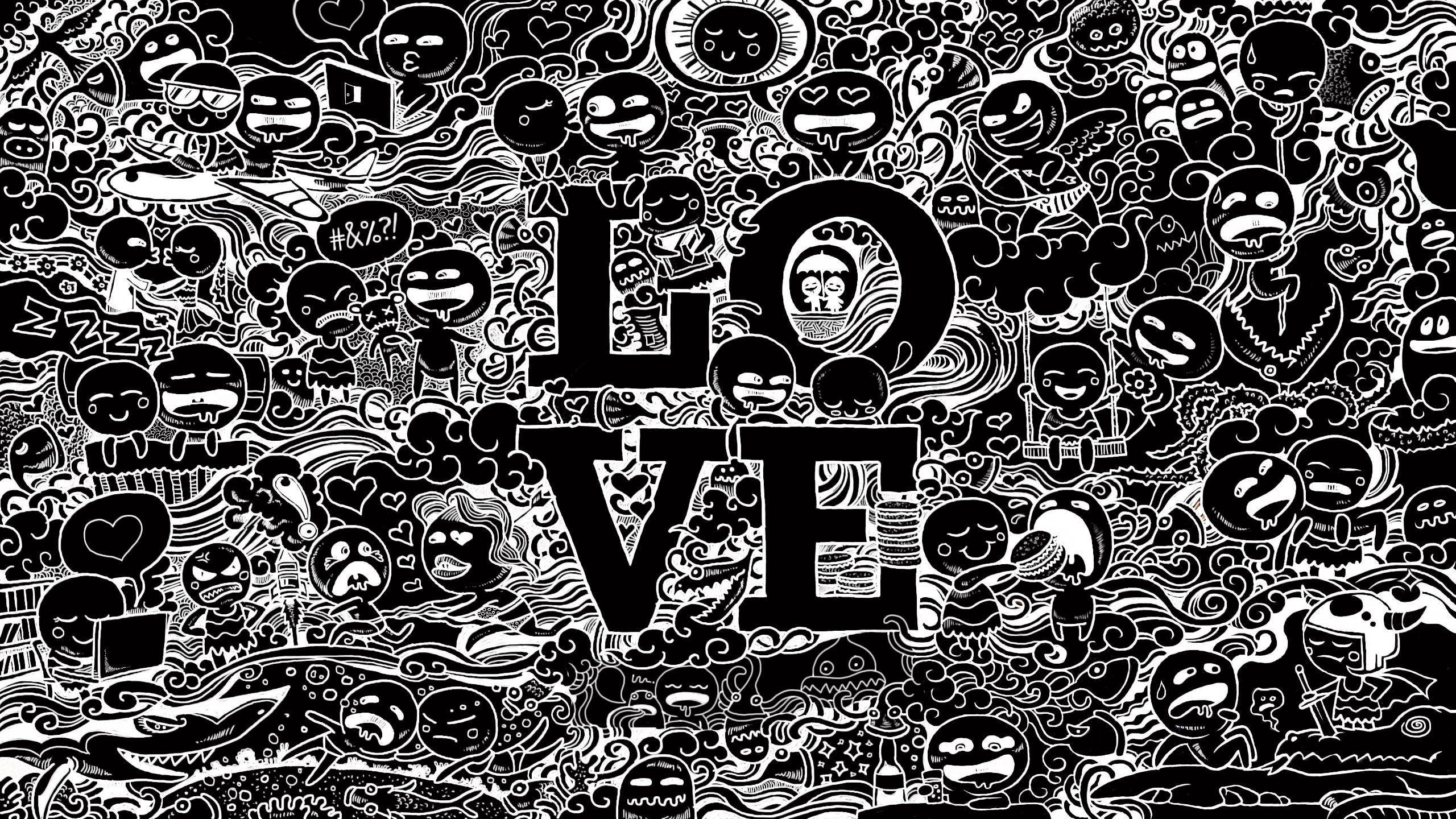 2560x1440 Black and White Doodle Wallpaper Free Black and White Doodle Background, Desktop
