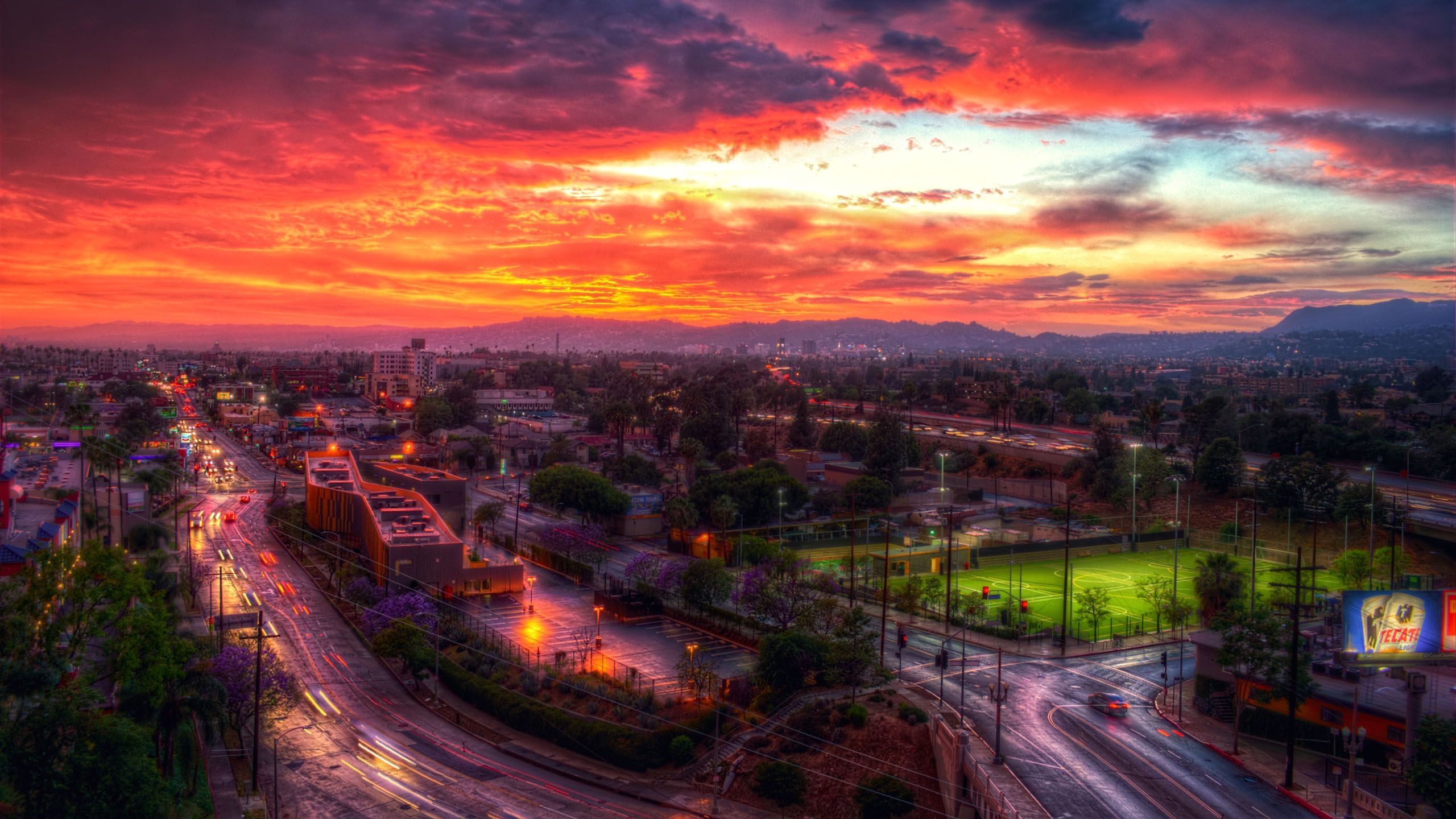 2560x1440 Sunset In Los Angeles Red Sky Clouds Twilight Wallpaper HD, Wallpaper13.com, Desktop