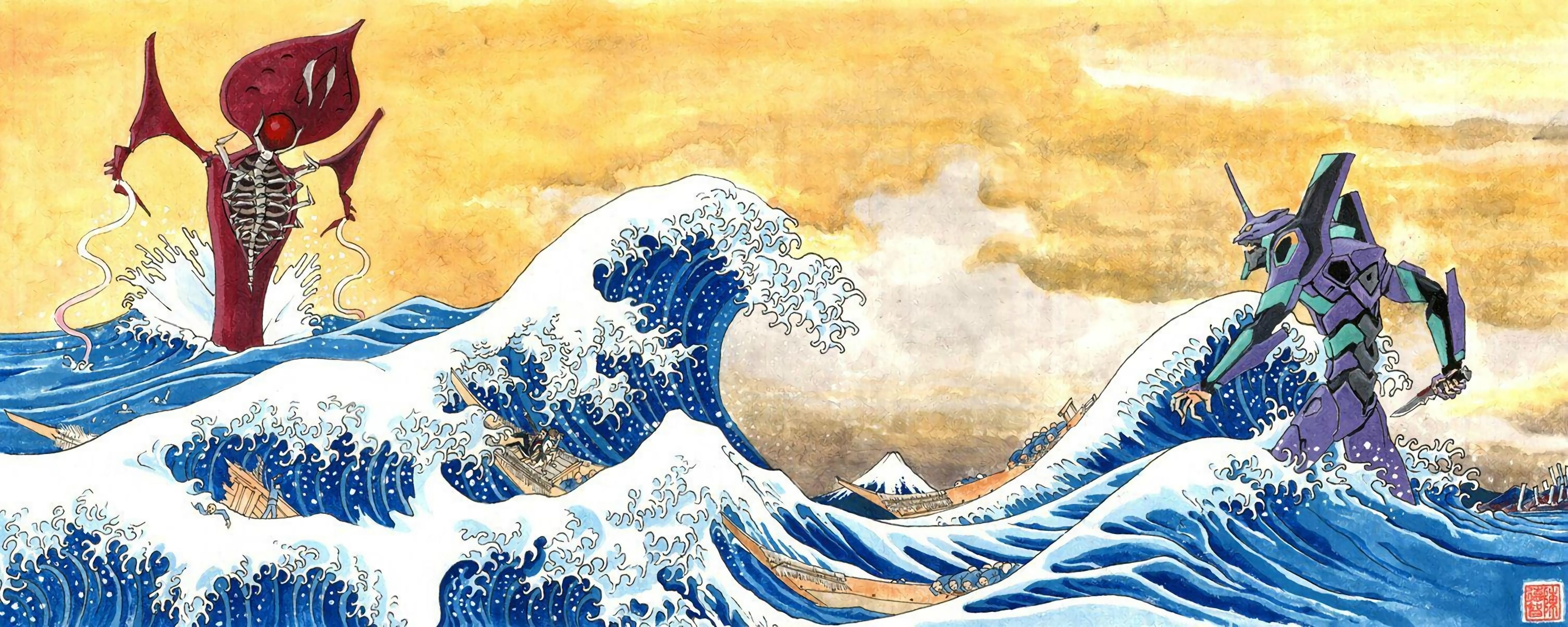 5400x2160 The Great Wave Wallpaper Free The Great Wave Background, Dual Screen