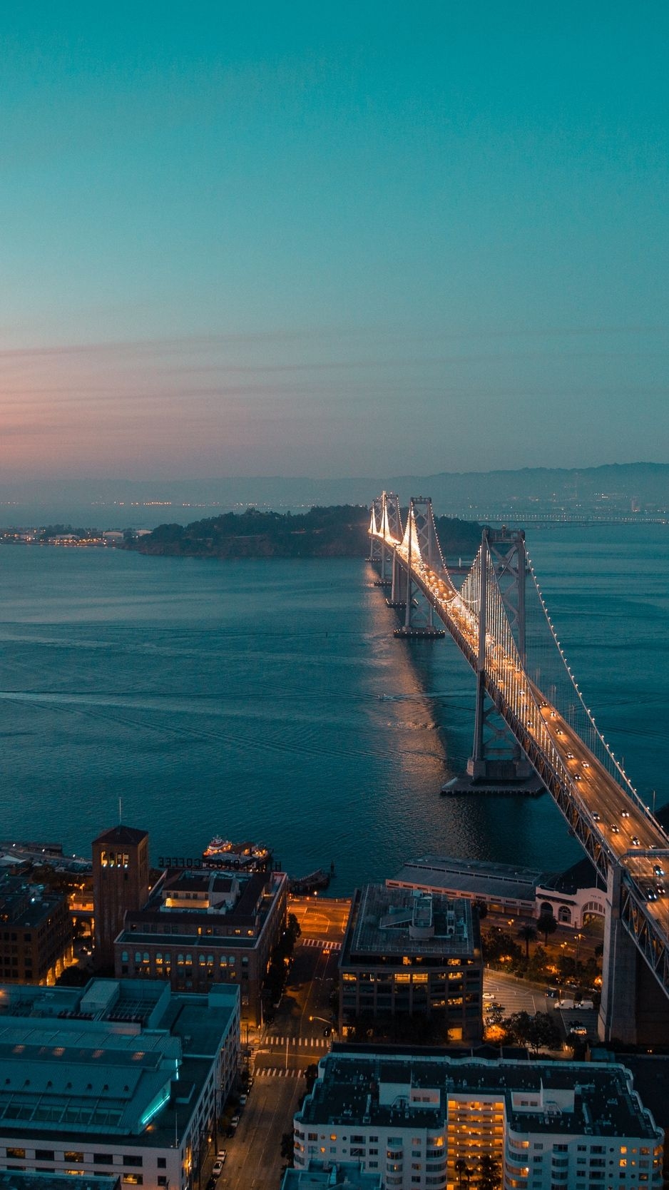 940x1670 Download wallpaper  san francisco, night city, bridge, top, Phone