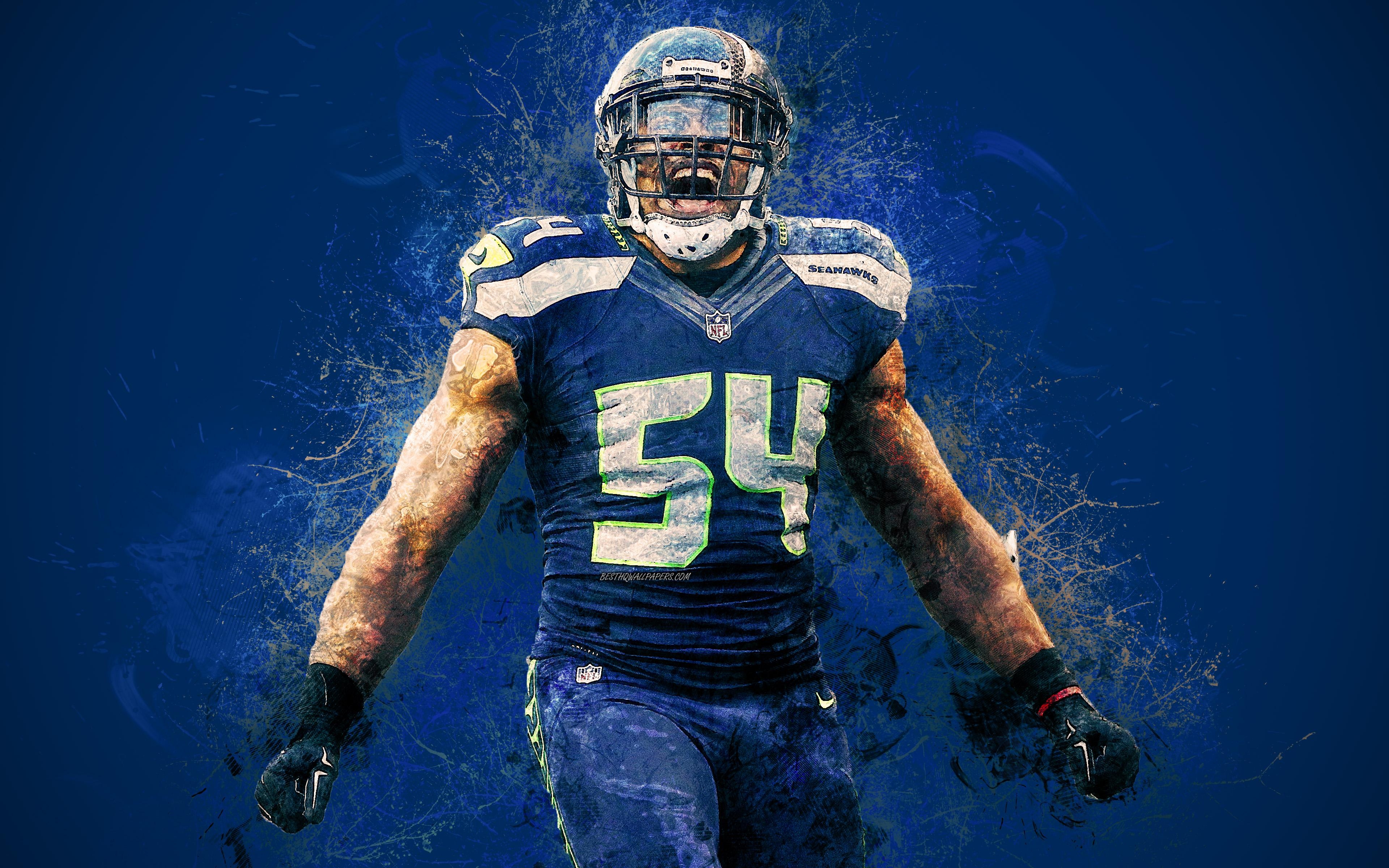 3840x2400 Download wallpaper Bobby Wagner, Seattle Seahawks, 4k, art, grunge, Desktop