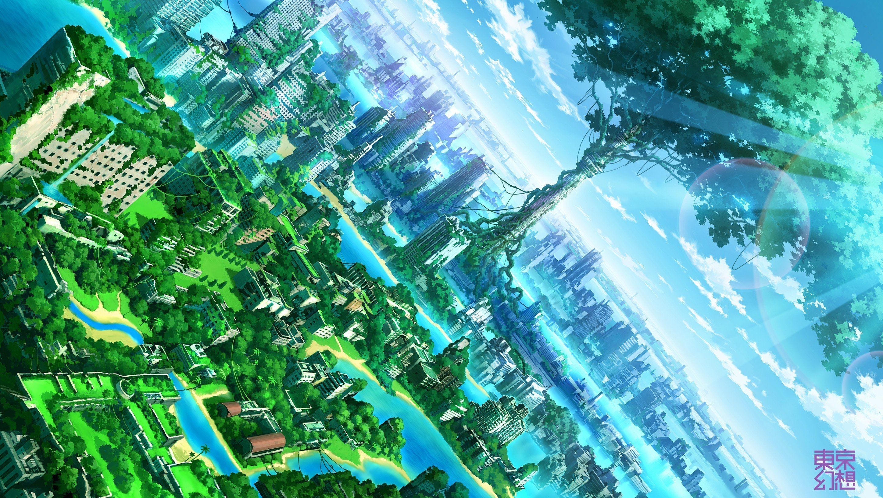 2900x1640 Anime Artwork Fantasy Art Cities Nature, Desktop