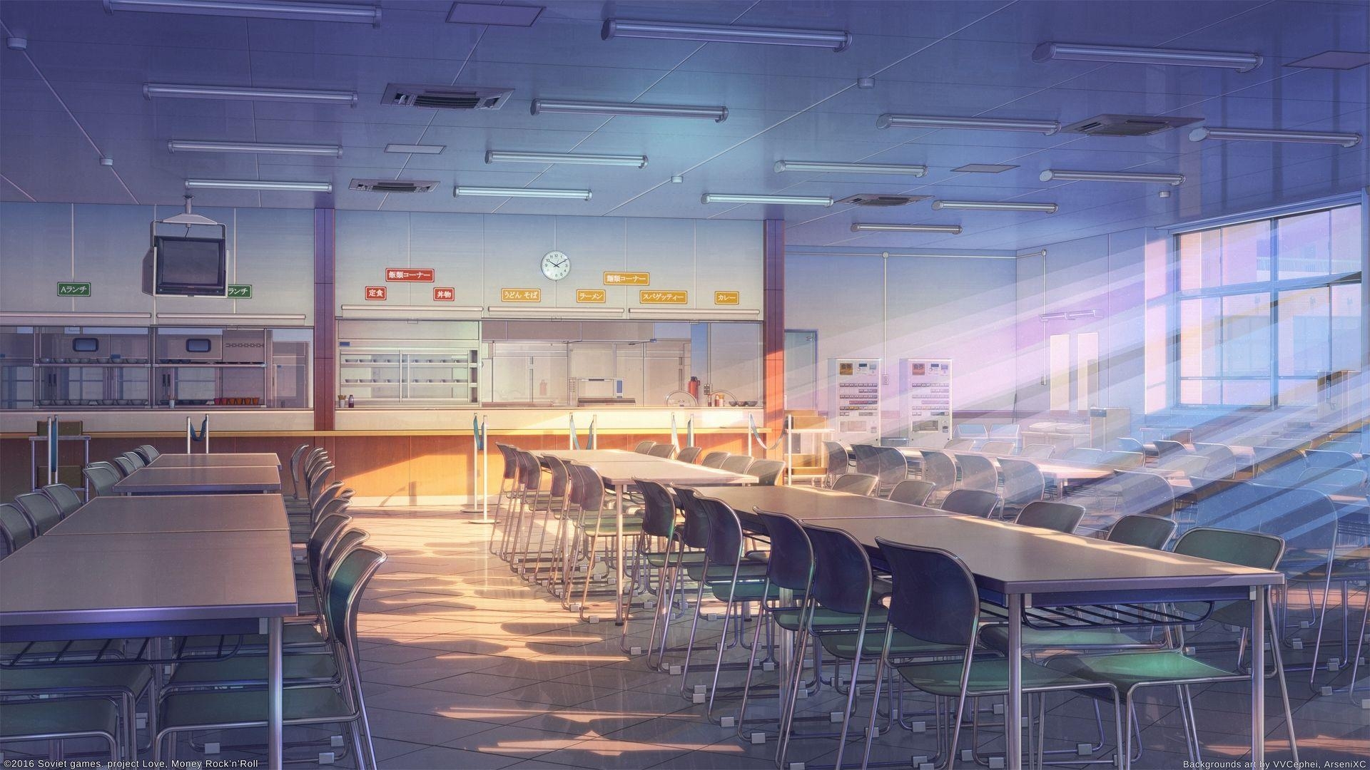 1920x1080 Download  Anime Building, School Cafeteria, Sunshine, Desktop