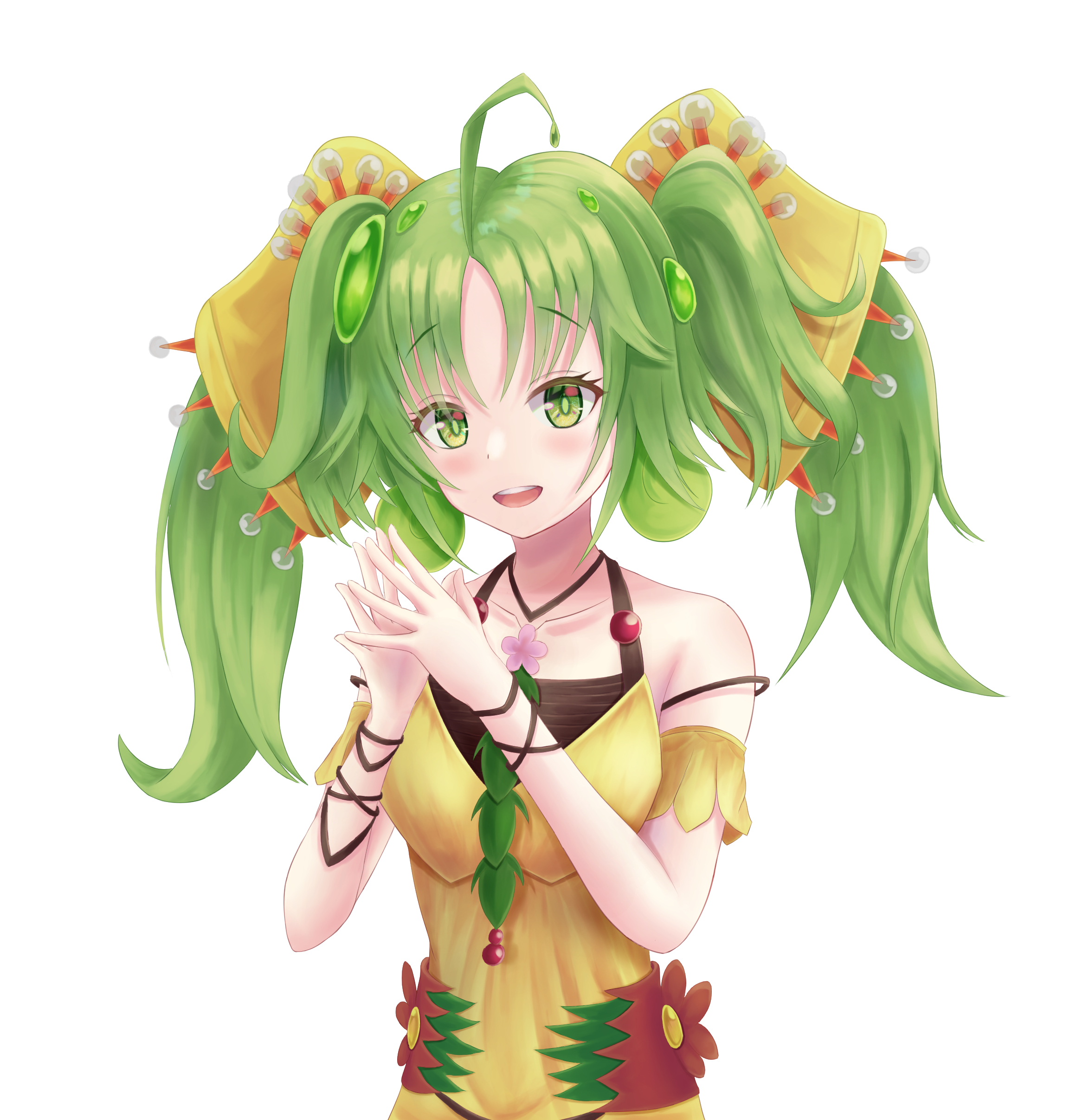 2340x2420 Wallpaper, Traptrix Sera, anime girls, Yu Gi Oh, Trading Card Games, twintails, green hair, artwork, digital art, fan art, Phone