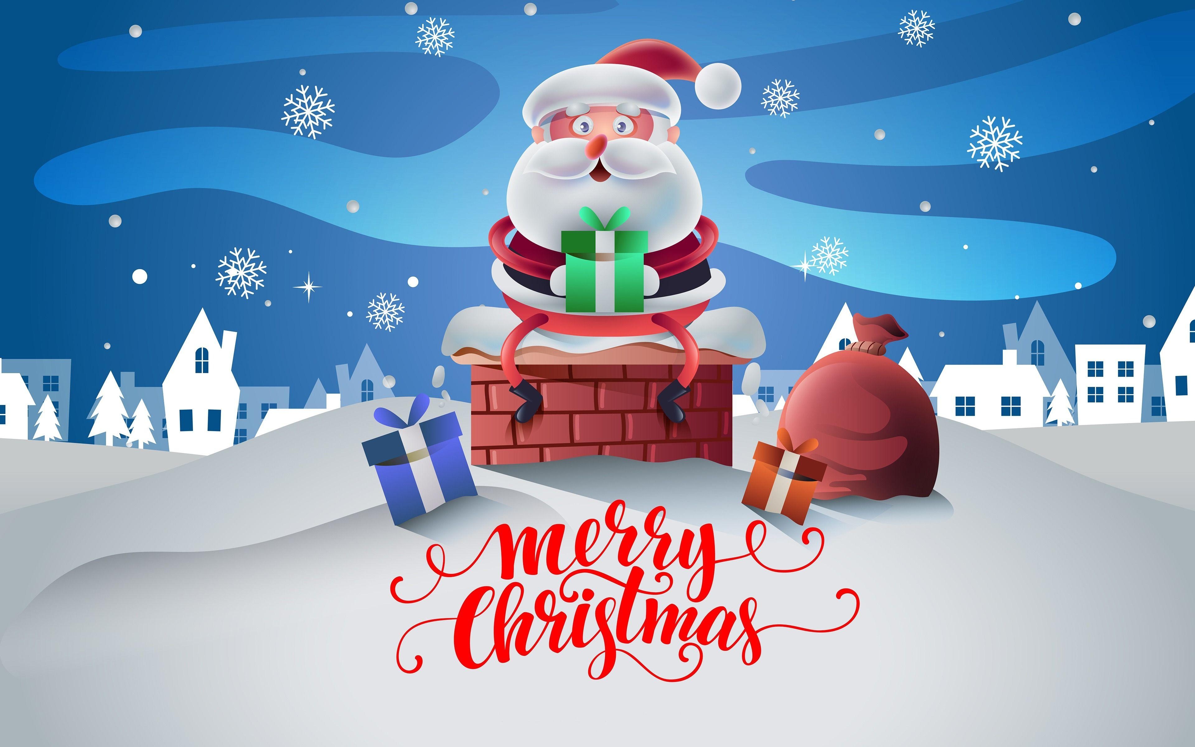 3840x2400 Christmas Cartoon Santa Claus Design 4k Wallpaper, Desktop