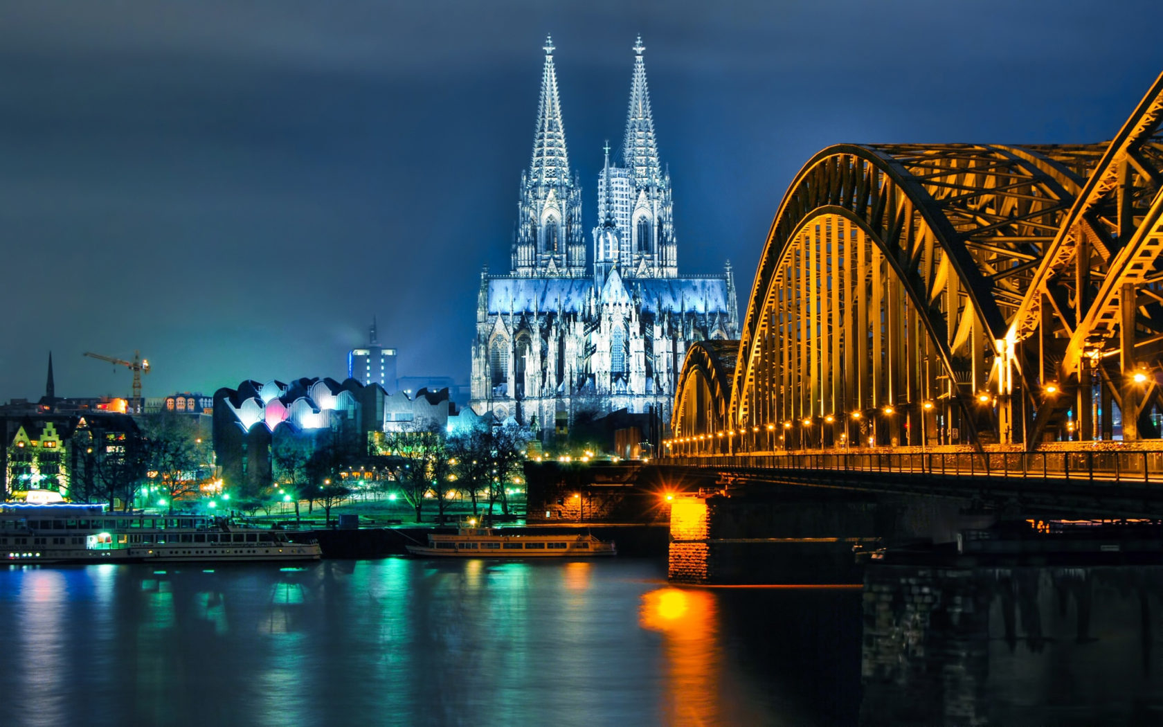 1680x1050 Cologne Cathedral And Hohenzollern Bridge At Night Desktop HD Wallpaper 2560x1600, Wallpaper13.com, Desktop