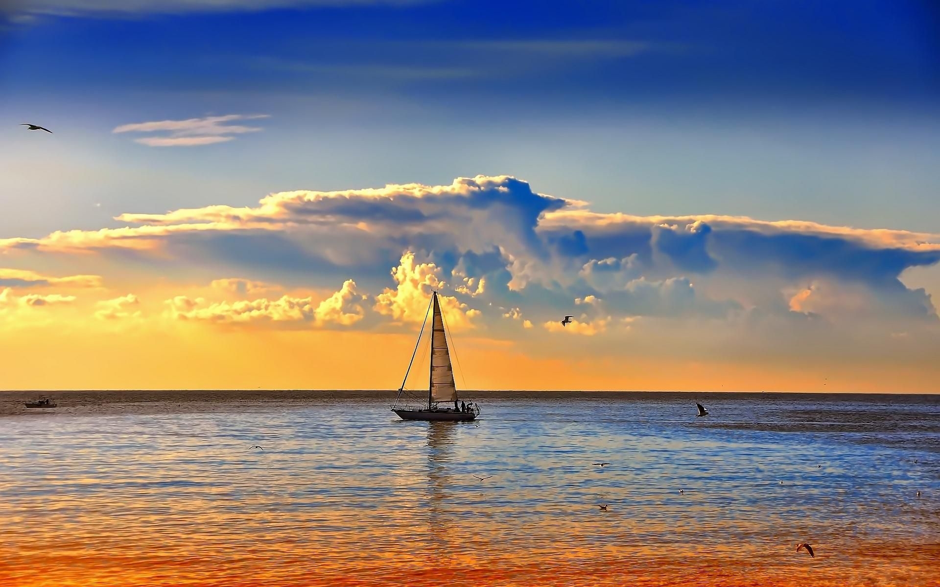 1920x1200 Sailboat In The Sea At Sunset Wallpaper, Desktop