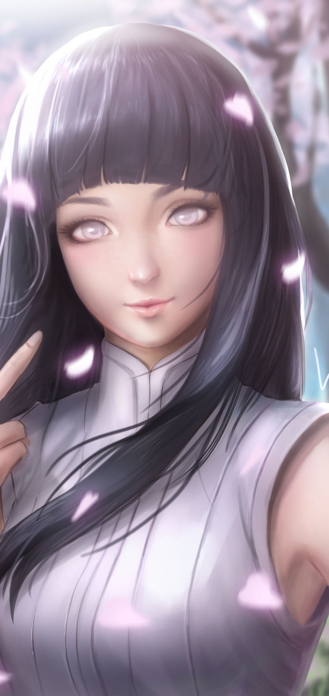 1080x2280 Wallpaper Hyuuga Hinata, Naruto, Sakura Leaves, Semi Realistic, Phone