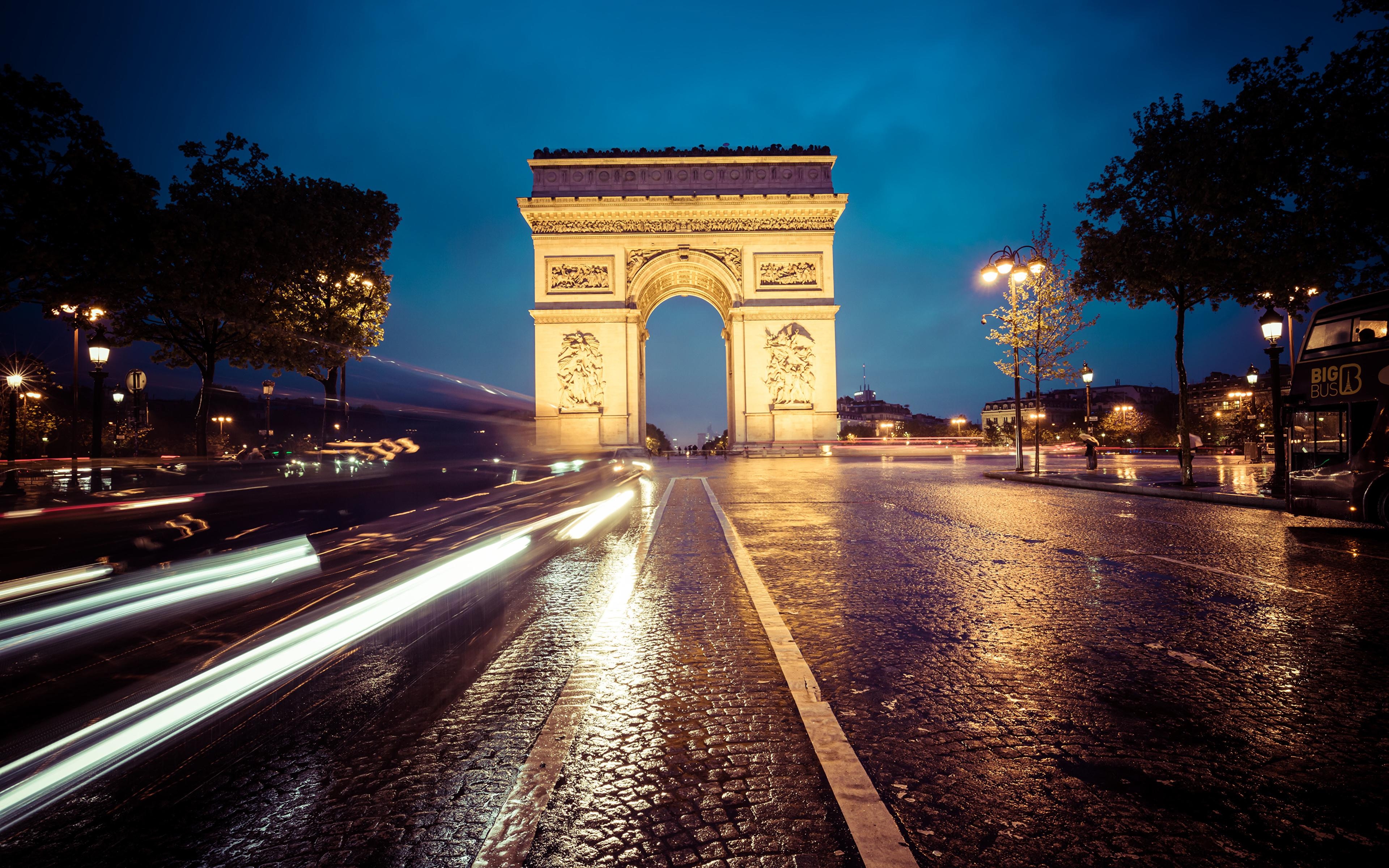 3840x2400 Wallpaper Paris France Arch Arc de Triomphe Roads Motion, Desktop