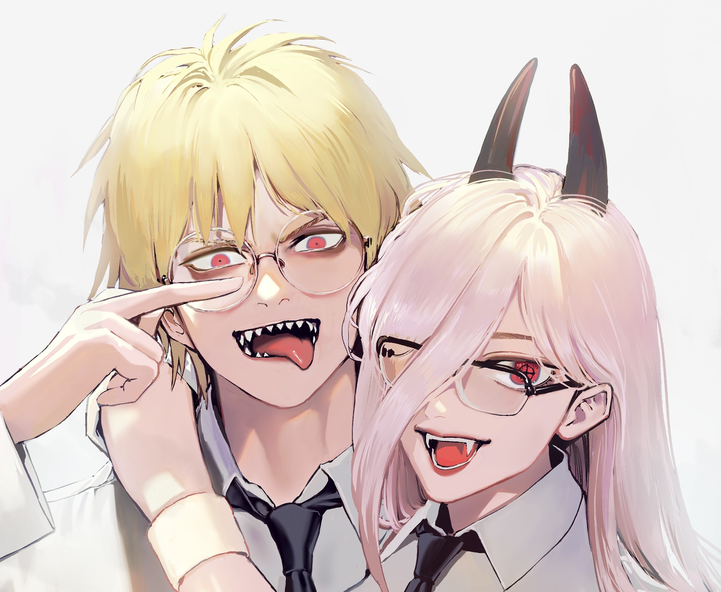 2800x2300 Chainsaw Man Denji Chainsaw Man Blonde Glasses Power Chainsaw Man Pink Hair Teeth Horns Anime Girls Wallpaper:, Desktop