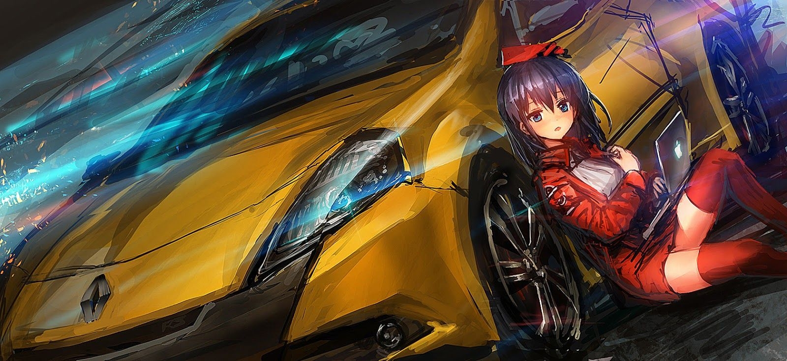 1600x740 Anime Girl And Cars Wallpaperx734, Dual Screen