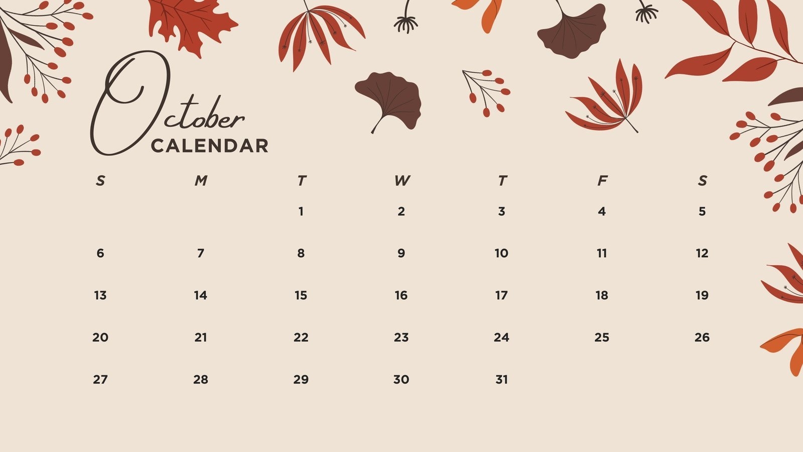 1600x900 Free October 2024 calendar to, Desktop