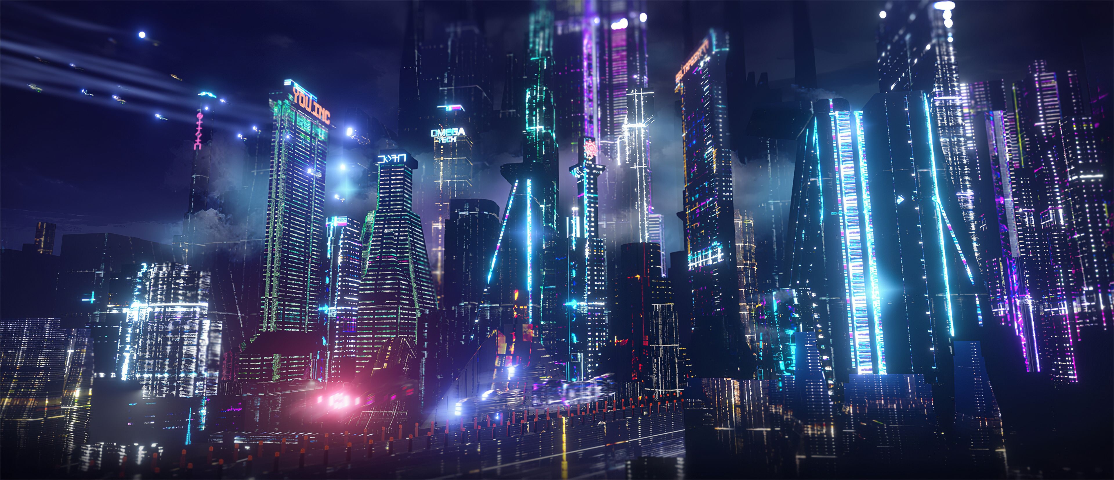 3840x1660 Neon City Lights 4k, HD Artist, 4k Wallpaper, Image, Background, Photo and Picture, Dual Screen