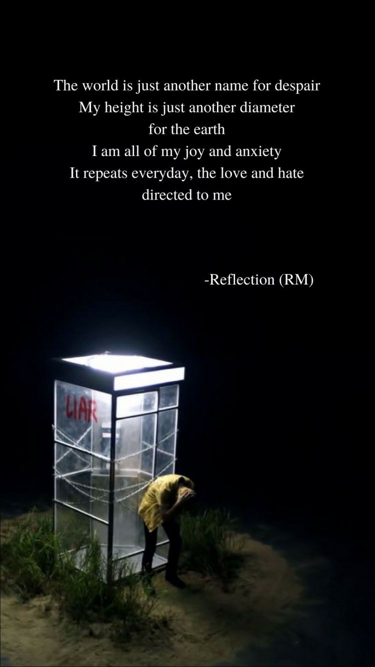 750x1340 Free download Reflection Rm Bts Lyrics Wallpaper Wish I Could Love Myself Bts [1080x1920] for your Desktop, Mobile & Tablet. Explore Could Wallpaper. Could Wallpaper, Phone