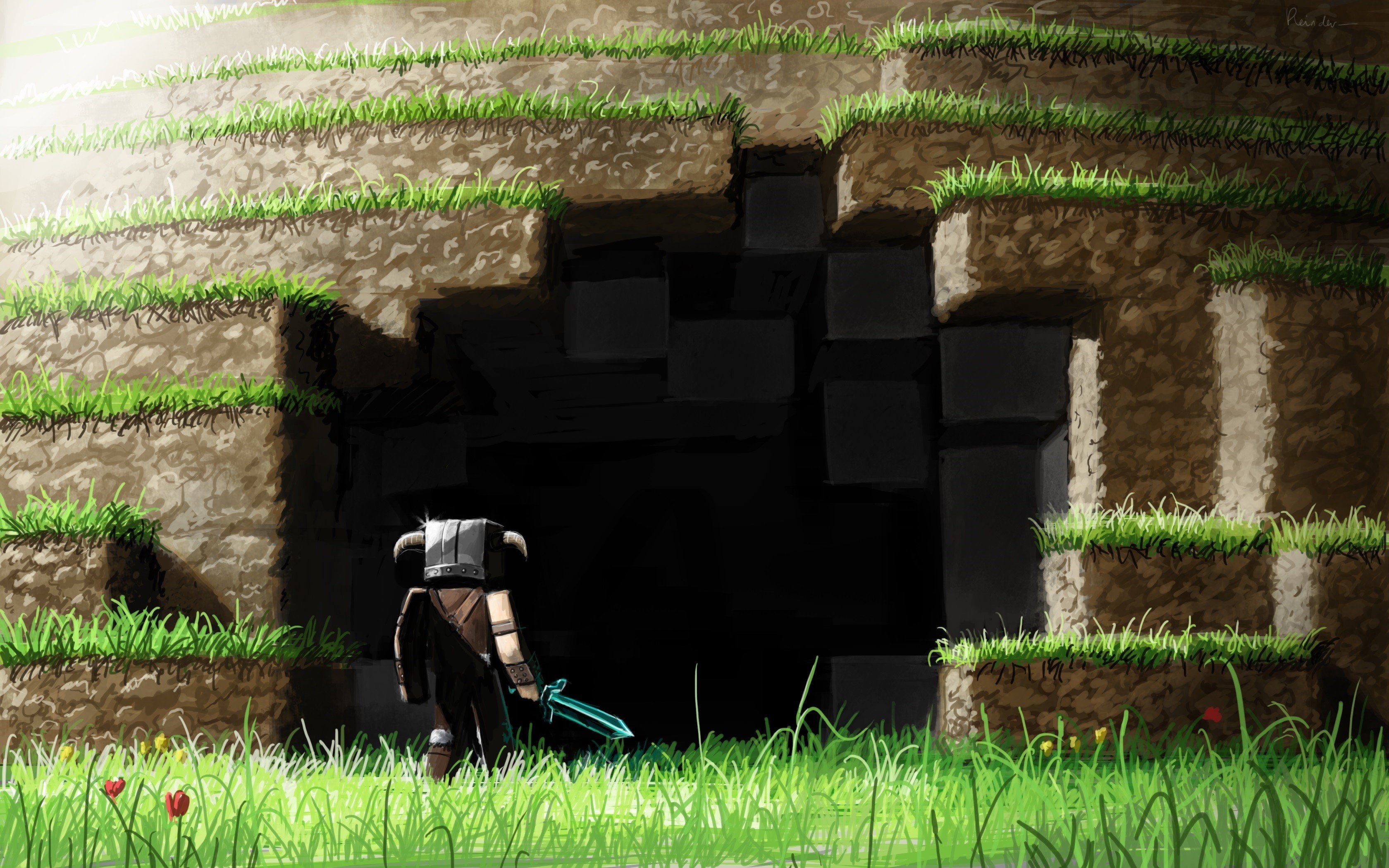 3360x2100 Minecraft, Alexelcapo, Warriors, Cave, Swords HD Wallpaper, Desktop