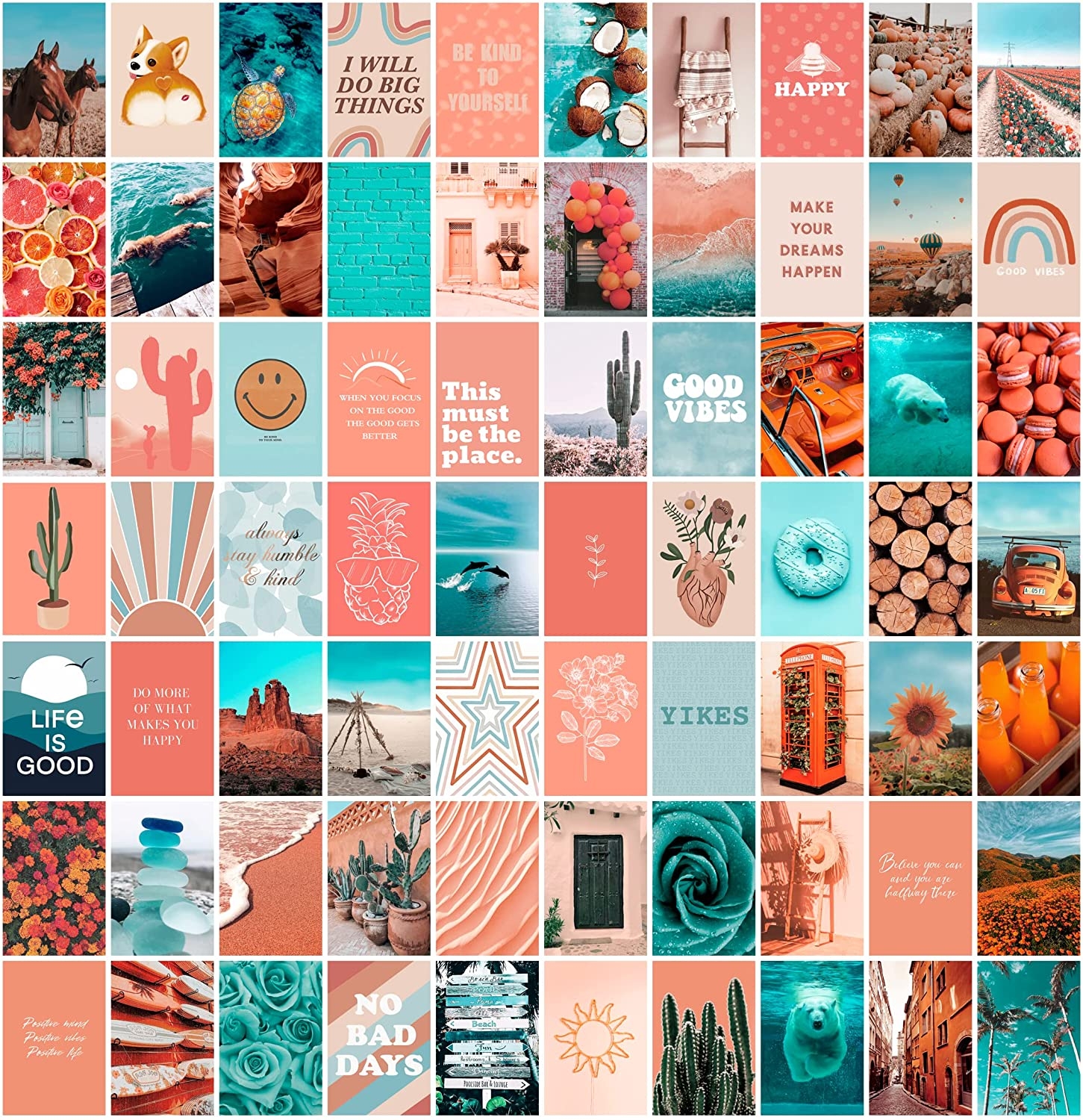 1460x1500 ANERZA Peach Teal Wall Collage Kit Aesthetic Picture, Aesthetic Room Decor for Teen Girls, Cute Dorm Photo Wall Decor, Vsco Trendy Bedroom Posters, Boho Wall Art, Christmas Gifts (70 pcs): Posters, Phone