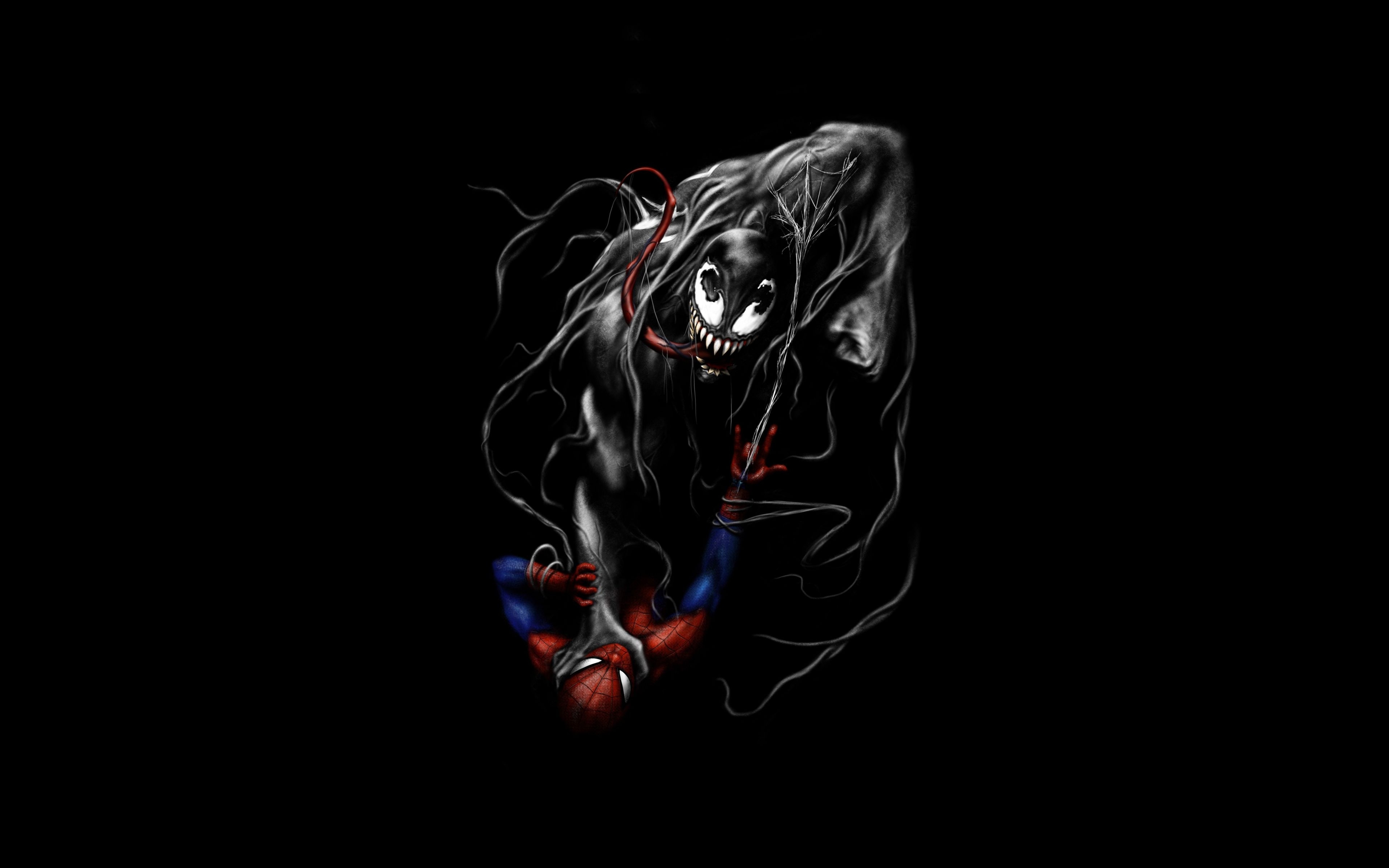 3840x2400 Download  Wallpaper Venom And Spider Man, Fight, Black And Dark, Minimal, Art, 4k, Ultra HD 16: Widescreen,  HD Image, Background, 10437, Desktop