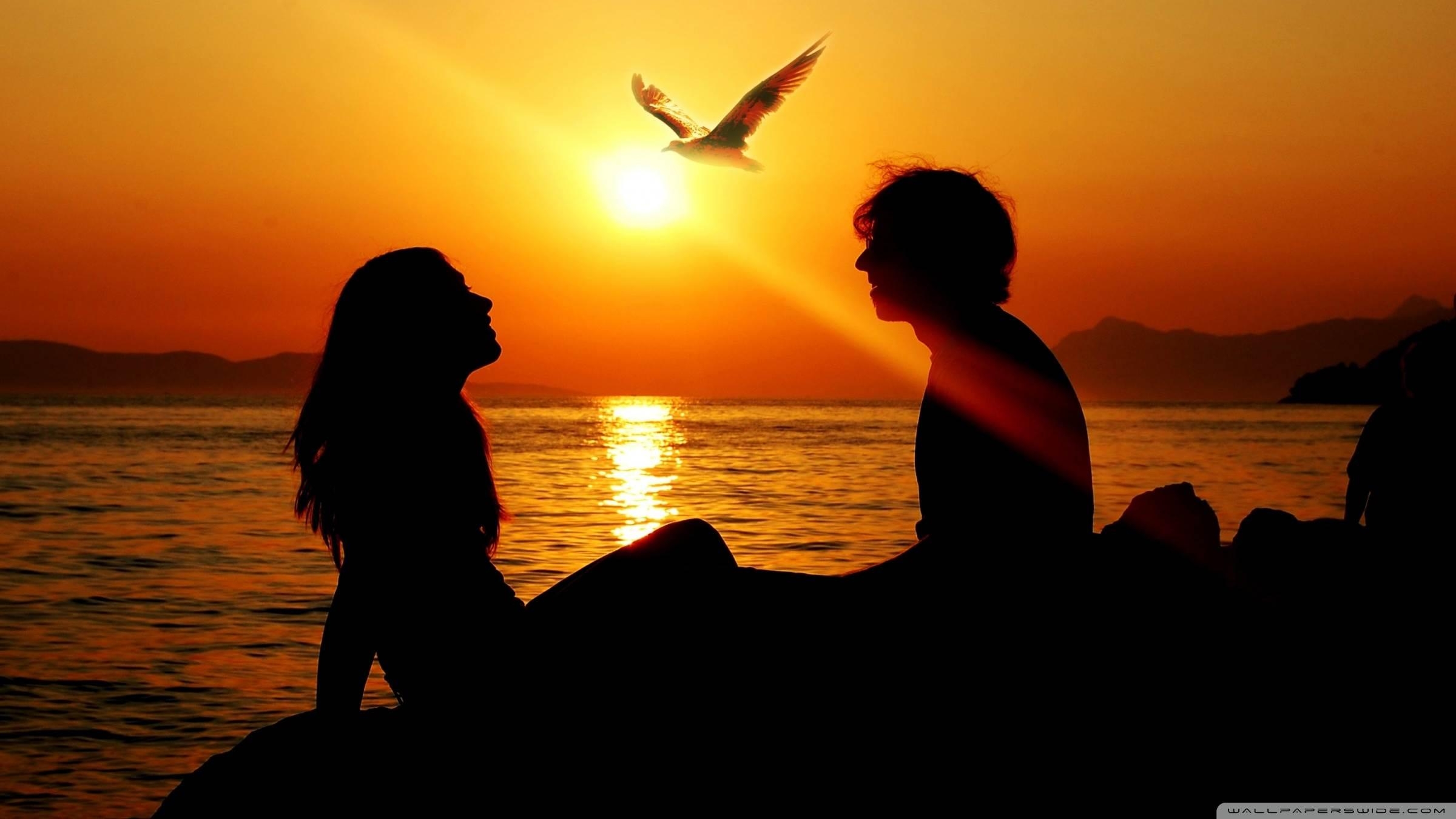 2400x1350 Romantic Couple Sunset HD desktop wallpaper, Widescreen, High Definition, Fullscreen, Mobile, Desktop