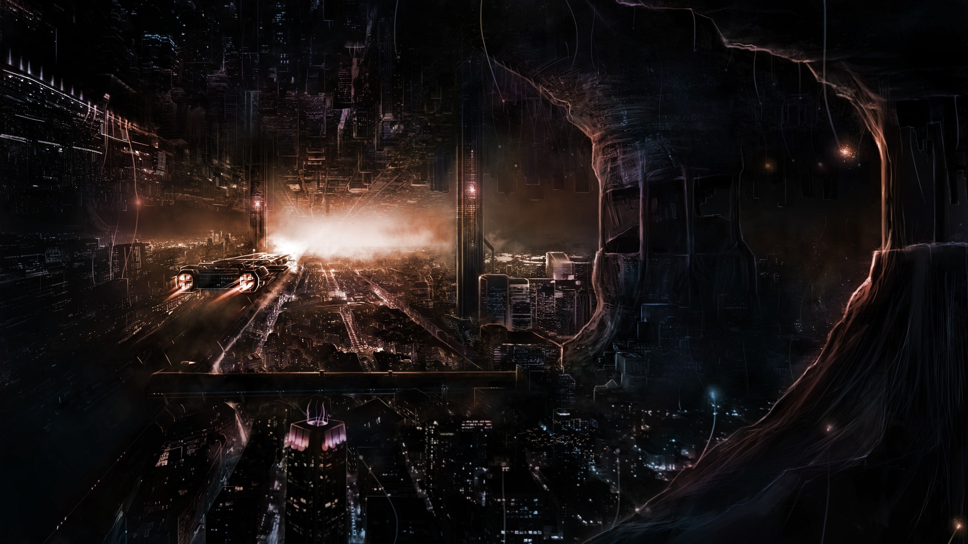 3840x2160 Download  Sci Fi, Futuristic City, Dark Theme Wallpaper For UHD TV, Desktop