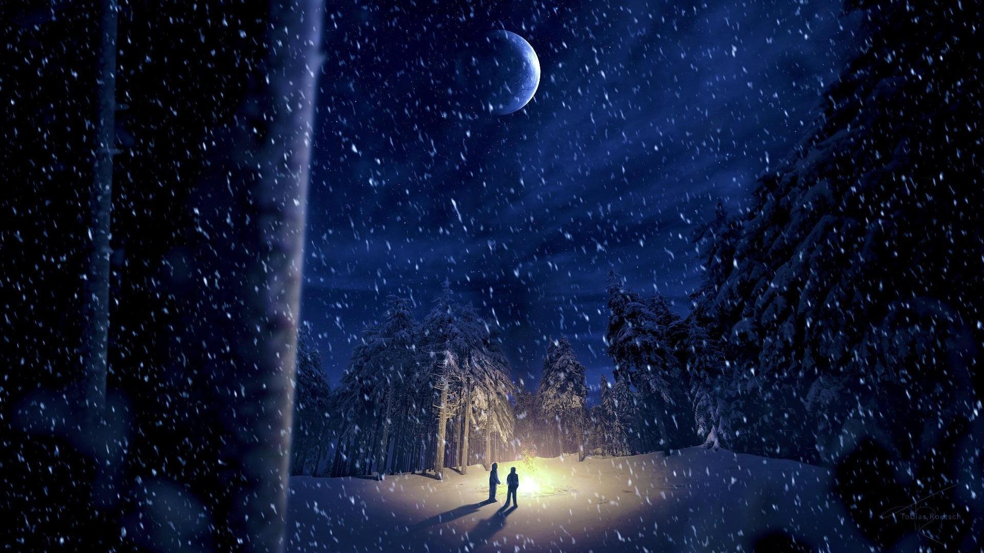 1920x1080 Beautiful Winter Night Wallpaper, Desktop