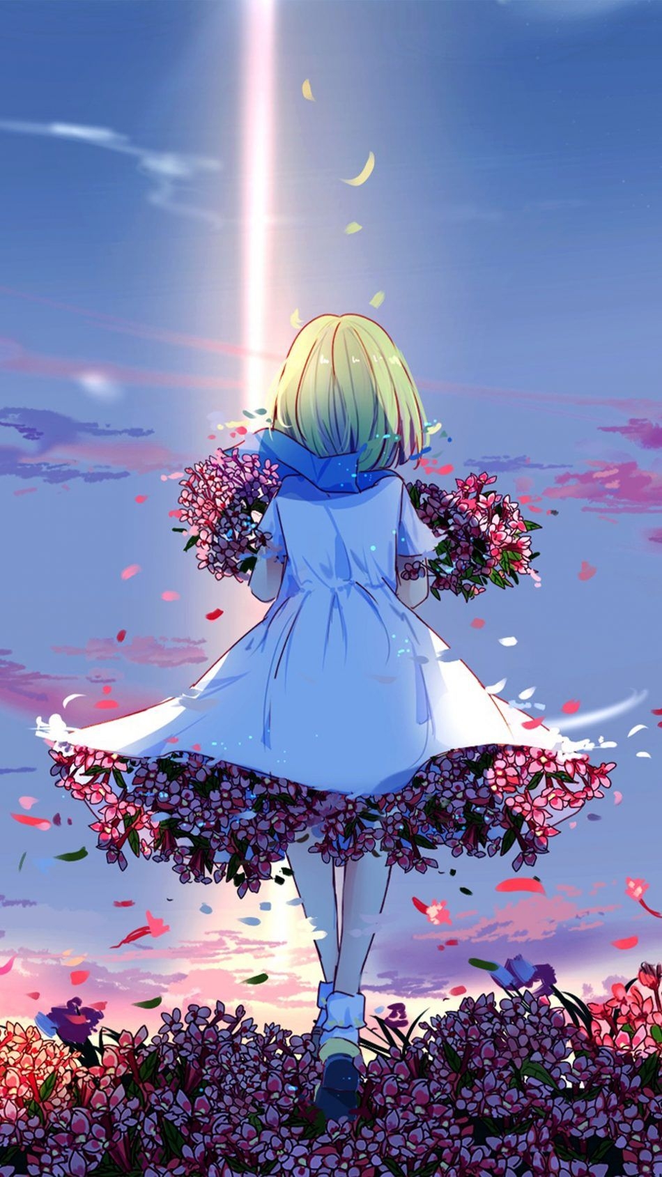 950x1690 Anime Girl Spring Flowers 4k Ultra HD Mobile Wallpaper Girl With Flowers, Phone