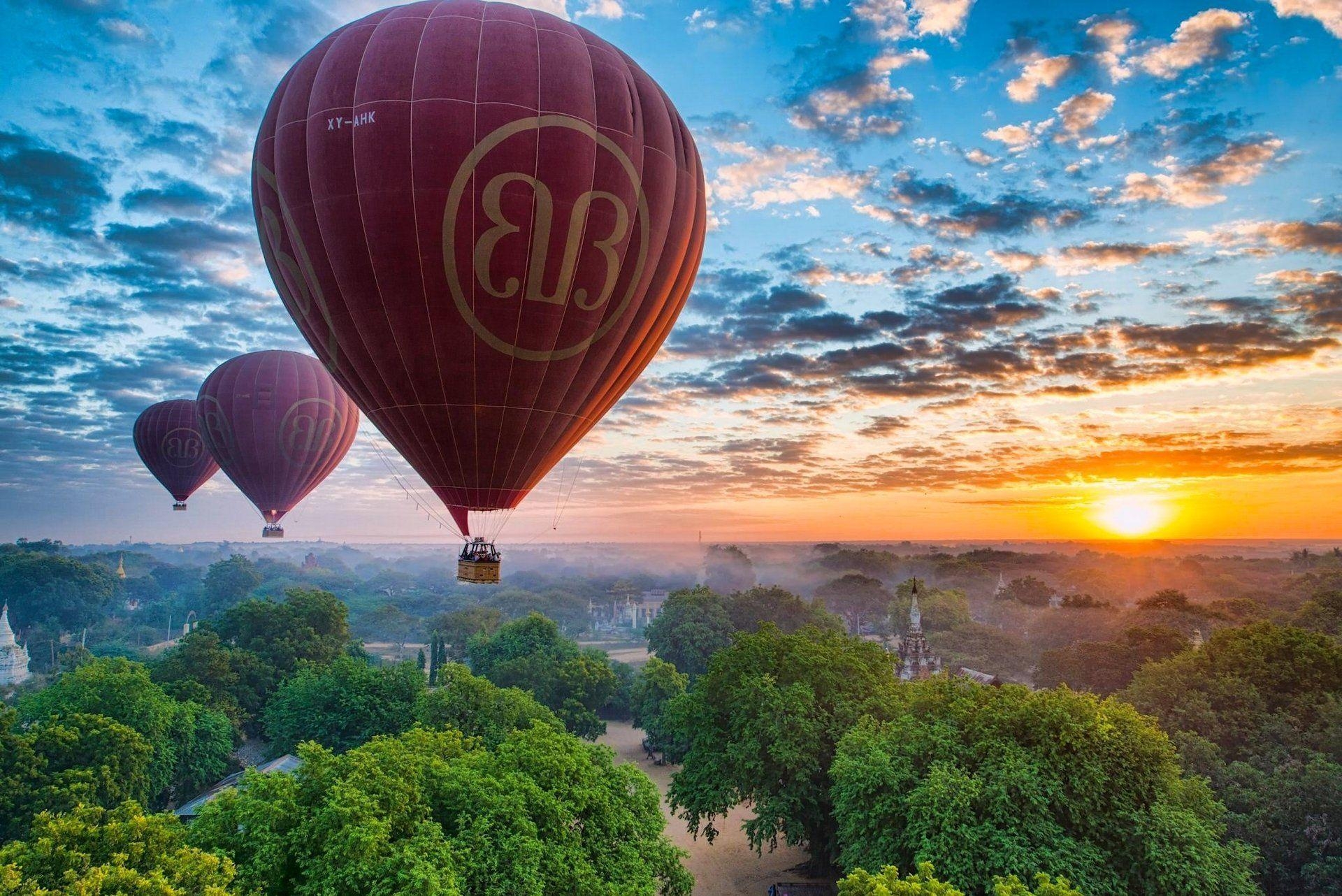 1920x1290 bagan myanmar burma pagan myanmar burma balloons sky sunset, Desktop