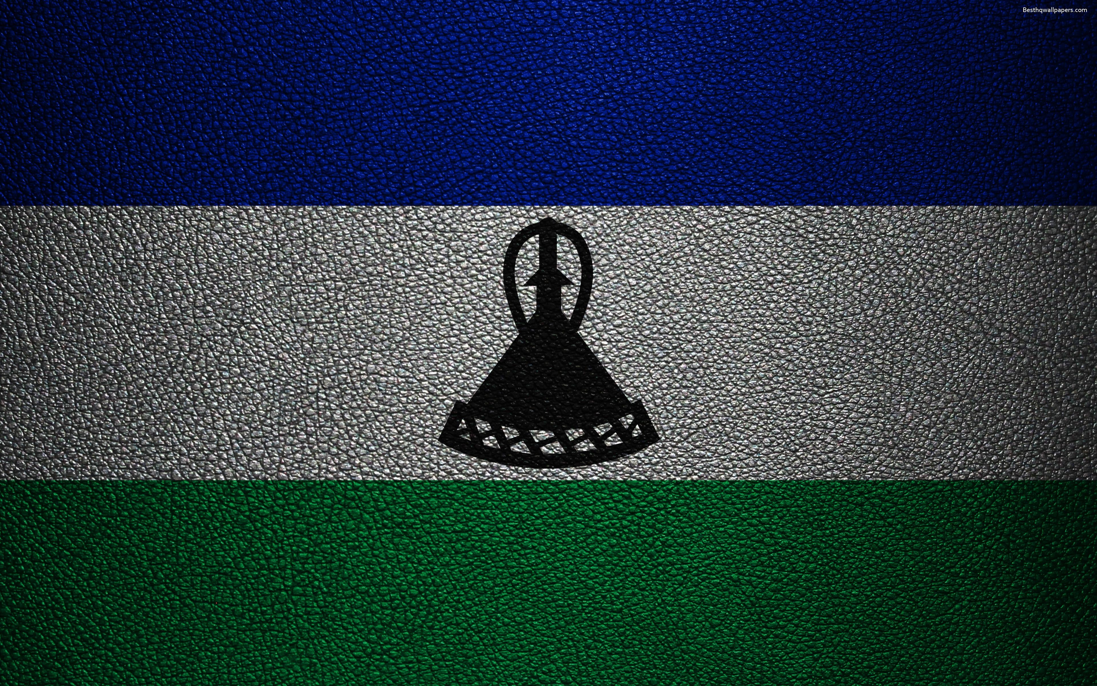 3840x2400 Download wallpaper Flag of Lesotho, 4k, leather texture, Africa, Desktop