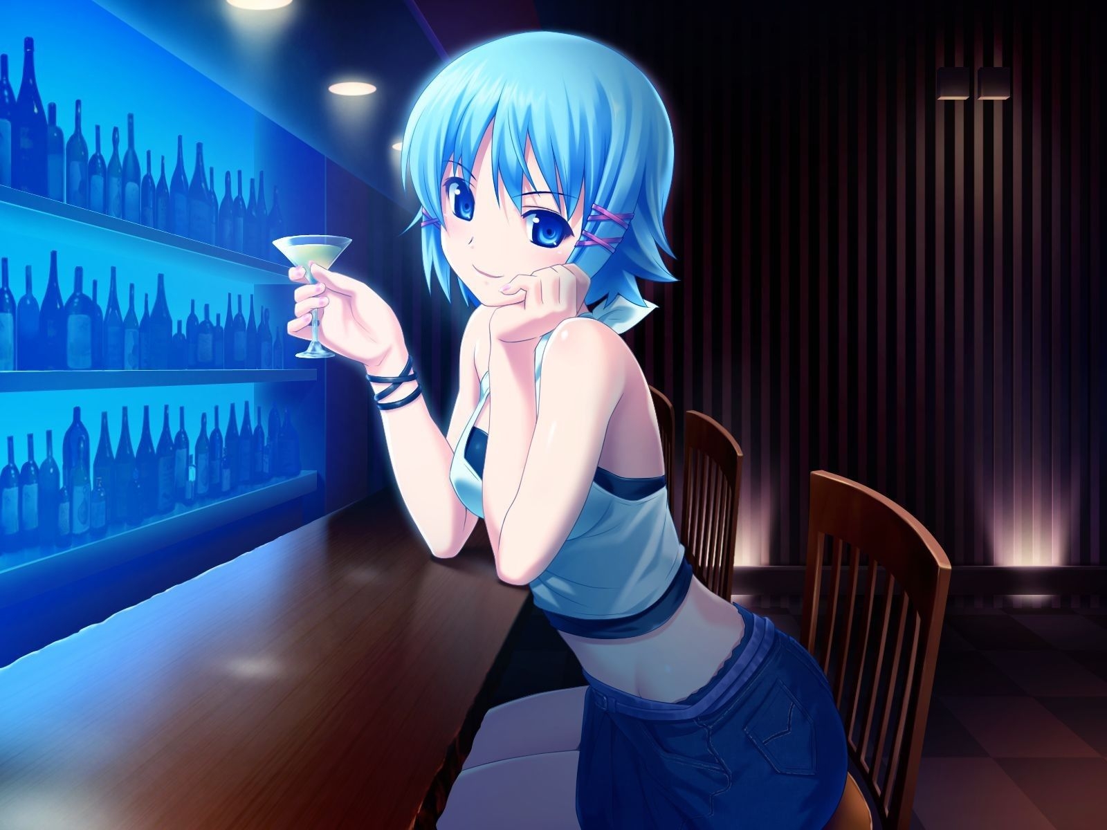 1600x1200 indoors, blue eyes, bar, blue hair.sf.co.ua, Desktop