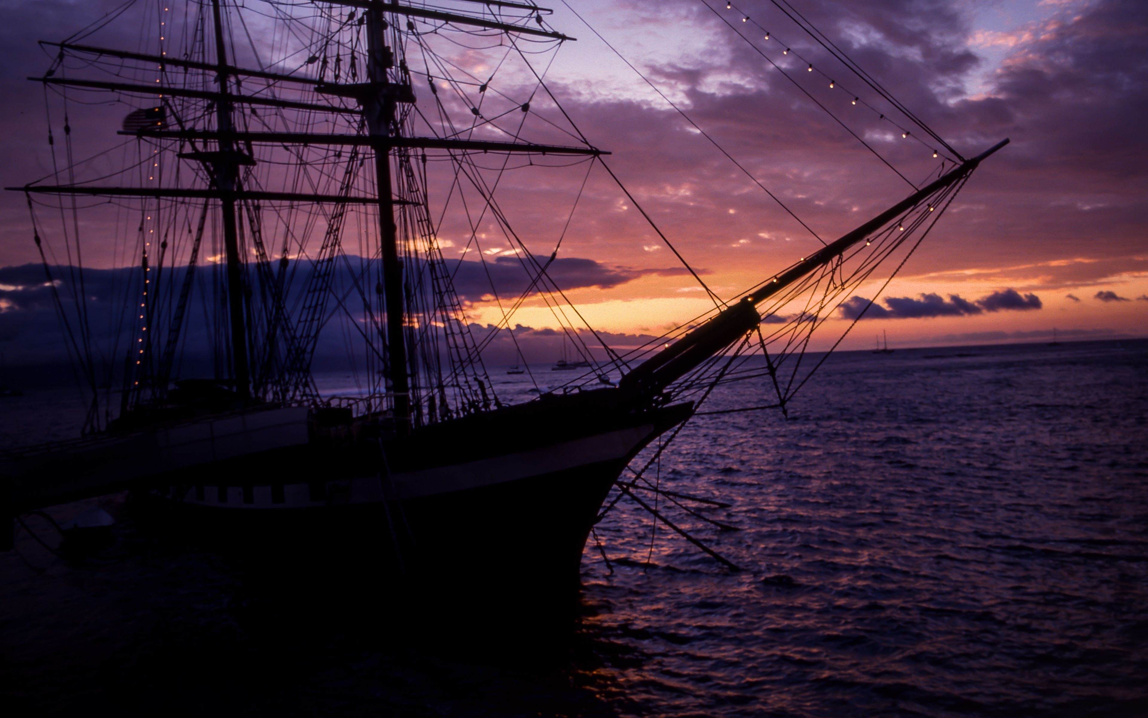 3840x2400 Download wallpaper  ship, mast, sunset, sea 4k ultra HD, Desktop